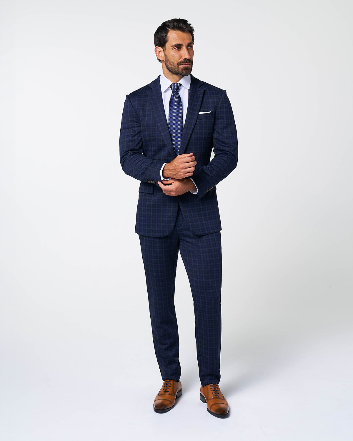 Athletic Fit Stretch Wool Blazer - Blue Plaid