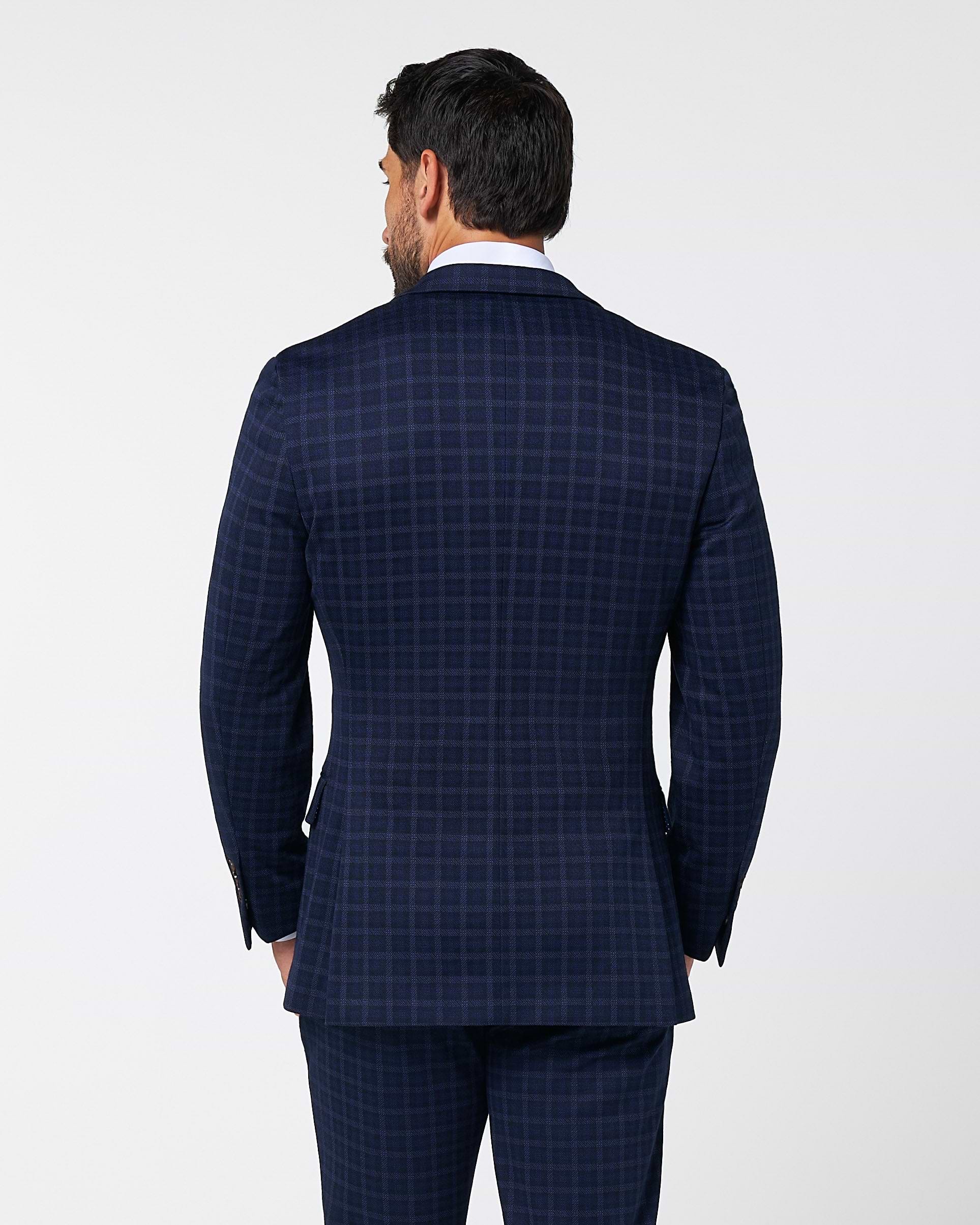 Athletic Fit Stretch Wool Blazer - Blue Plaid