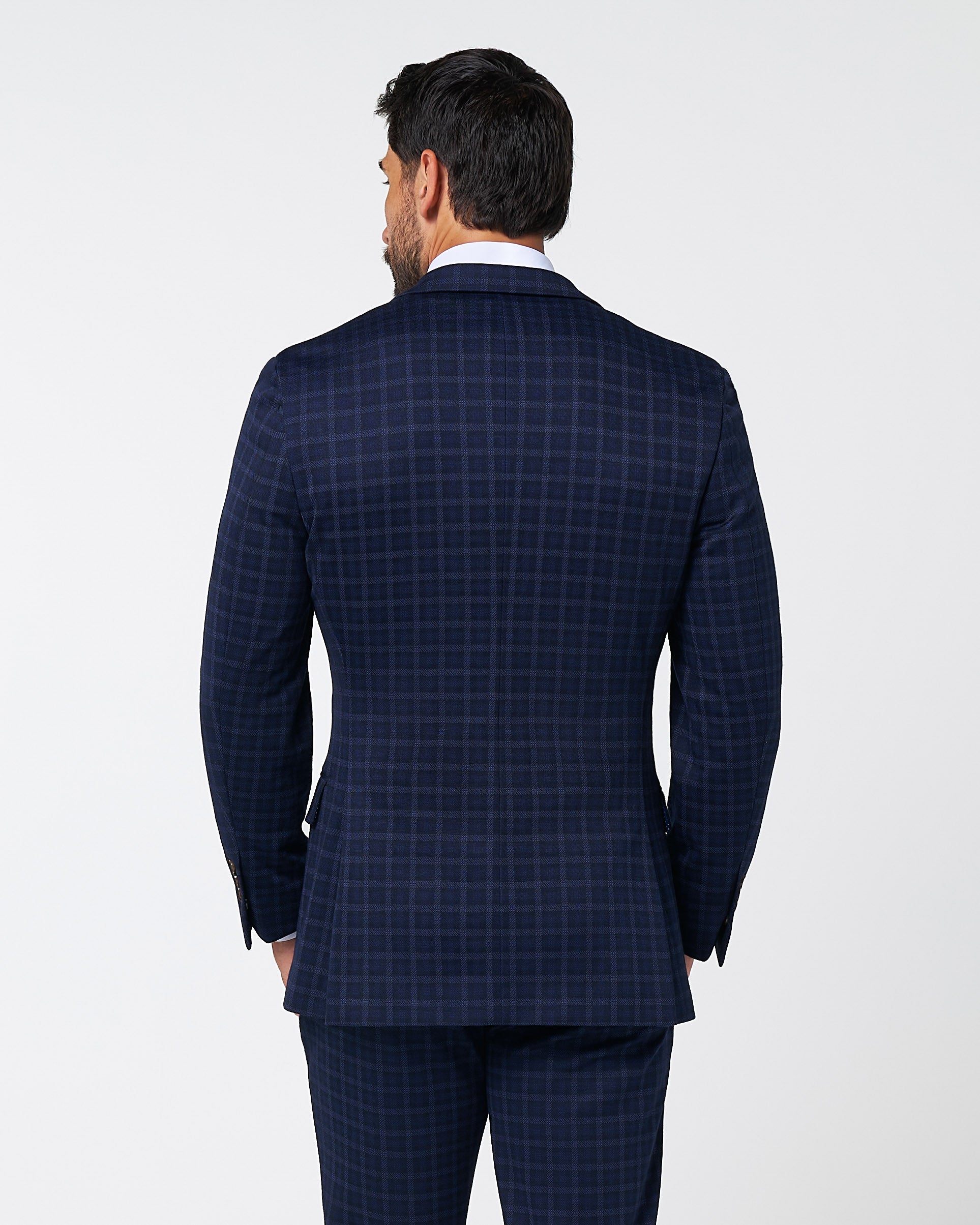 Athletic Fit Stretch Wool Blazer - Blue Plaid