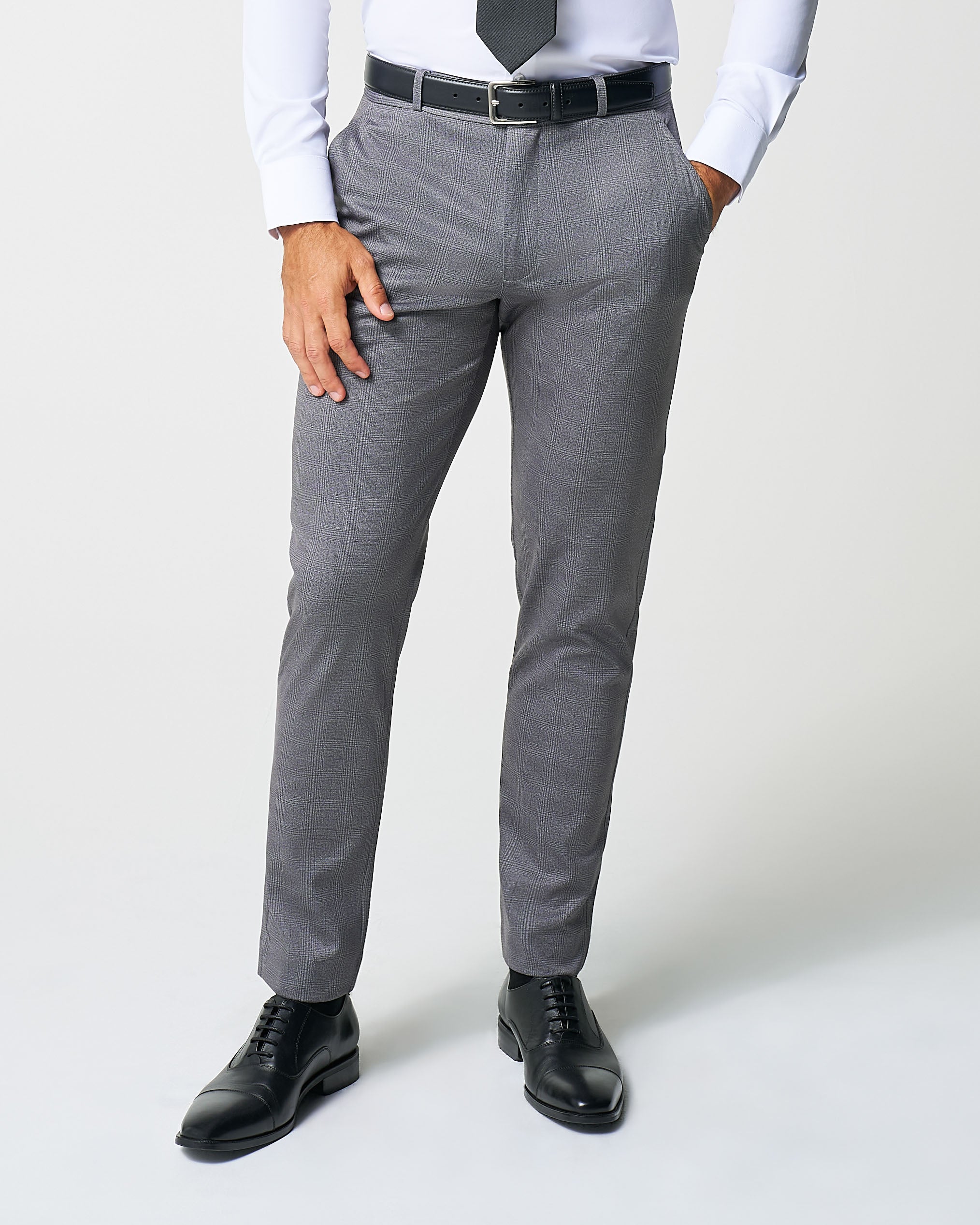 Athletic Fit Stretch Suit Pants - Shadow Grey Plaid