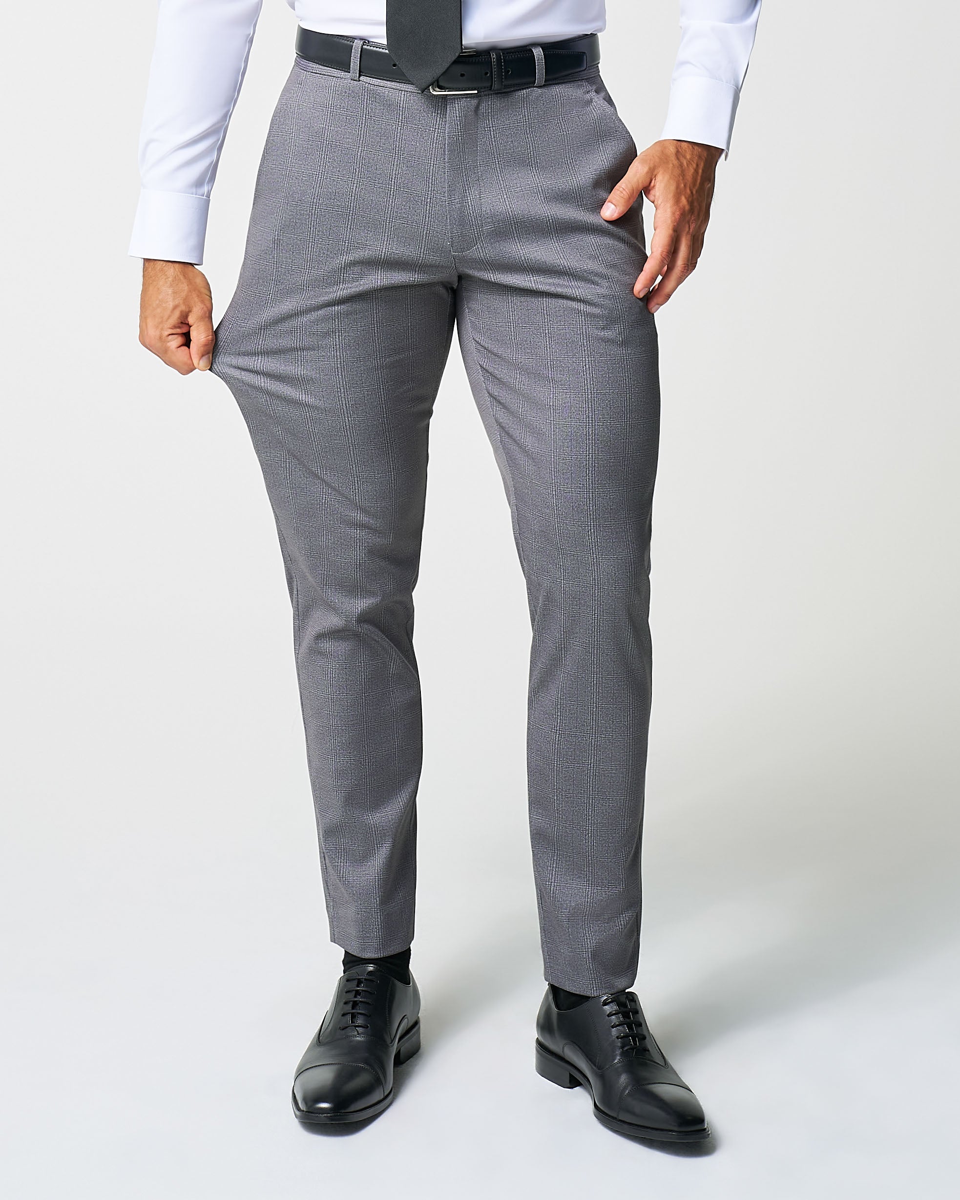 Athletic Fit Stretch Suit Pants - Shadow Grey Plaid
