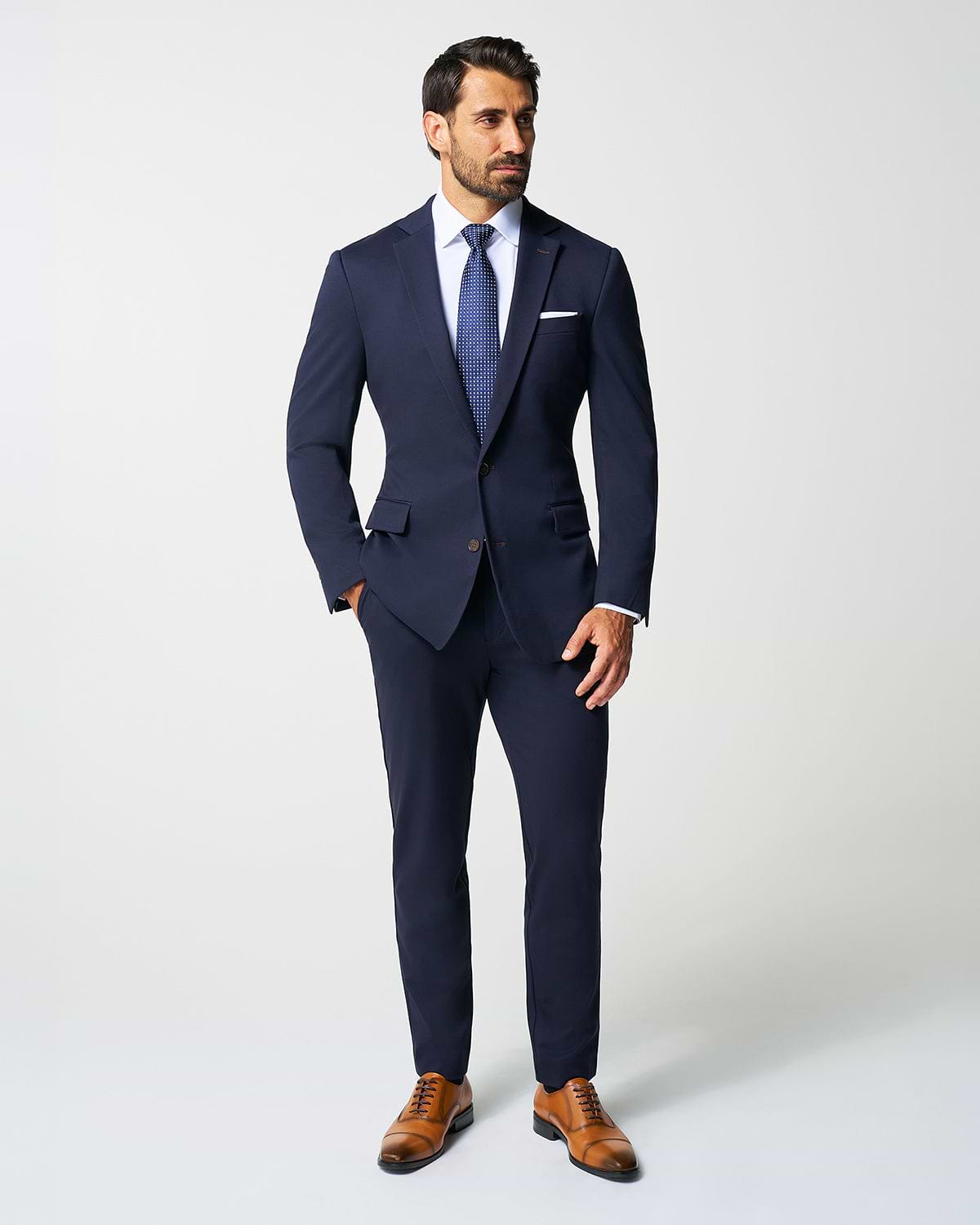 Athletic Fit Stretch Suit Pants - Navy