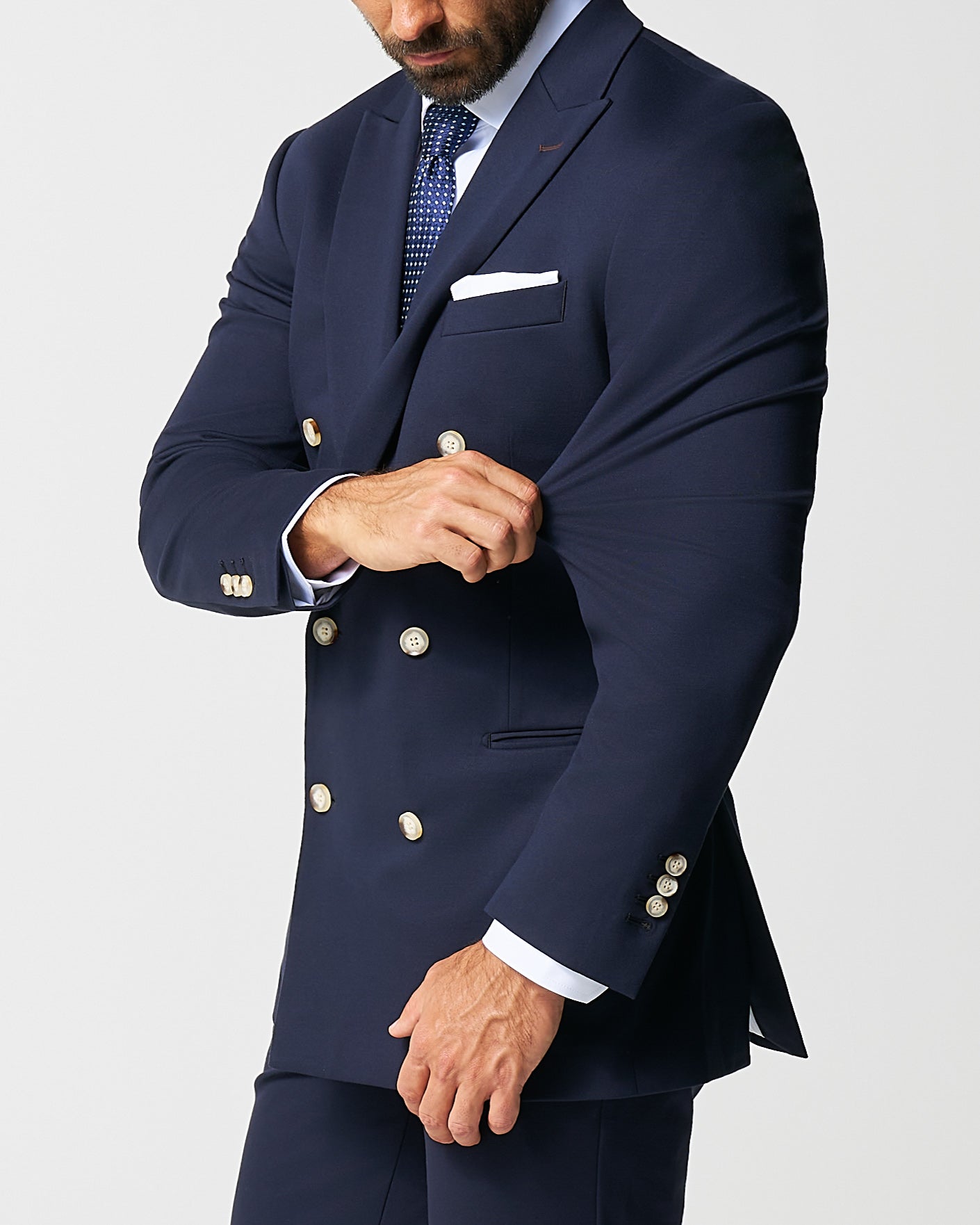 Athletic Fit Stretch Blazer - Navy Double Breasted