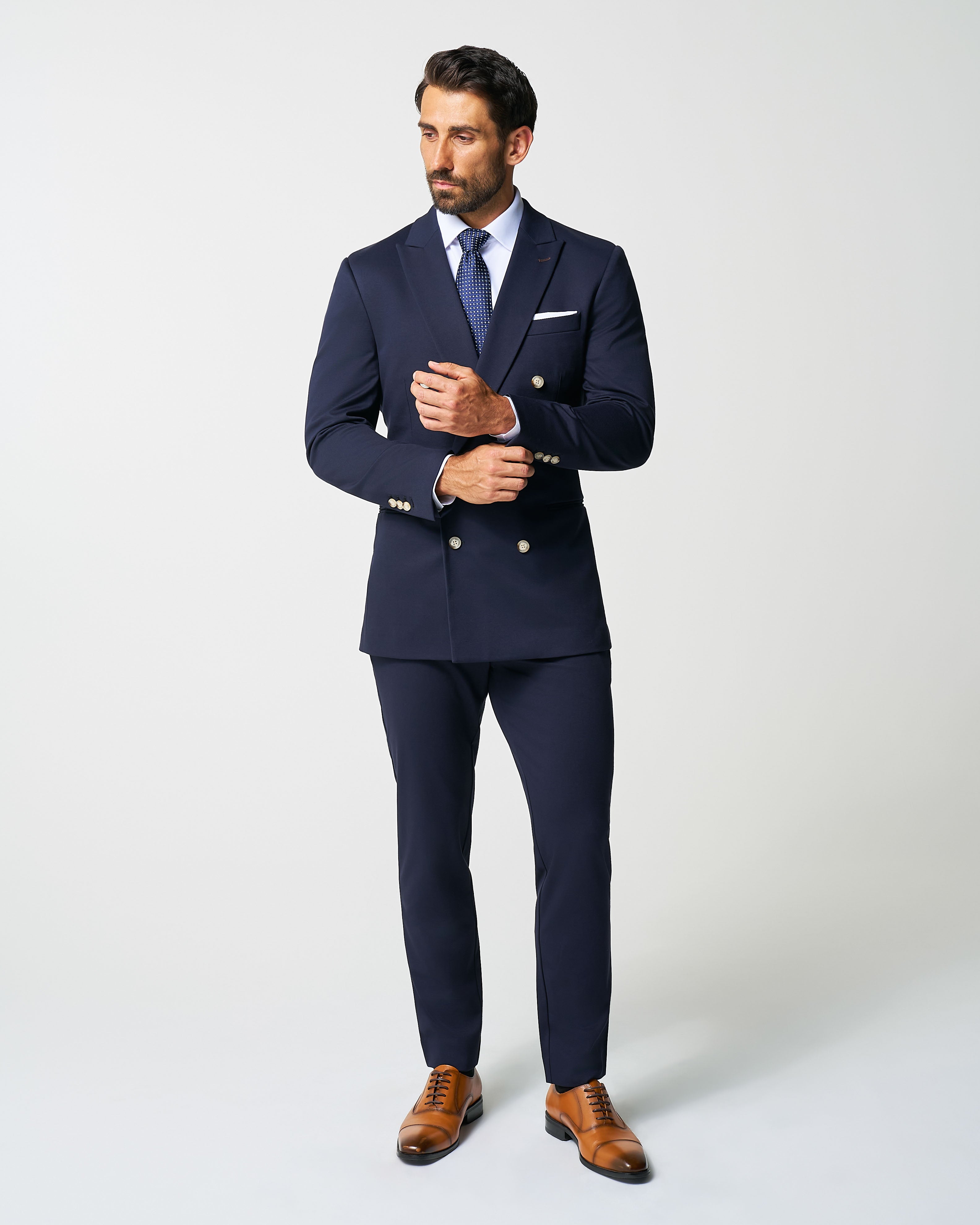 Athletic Fit Stretch Blazer - Navy Double Breasted