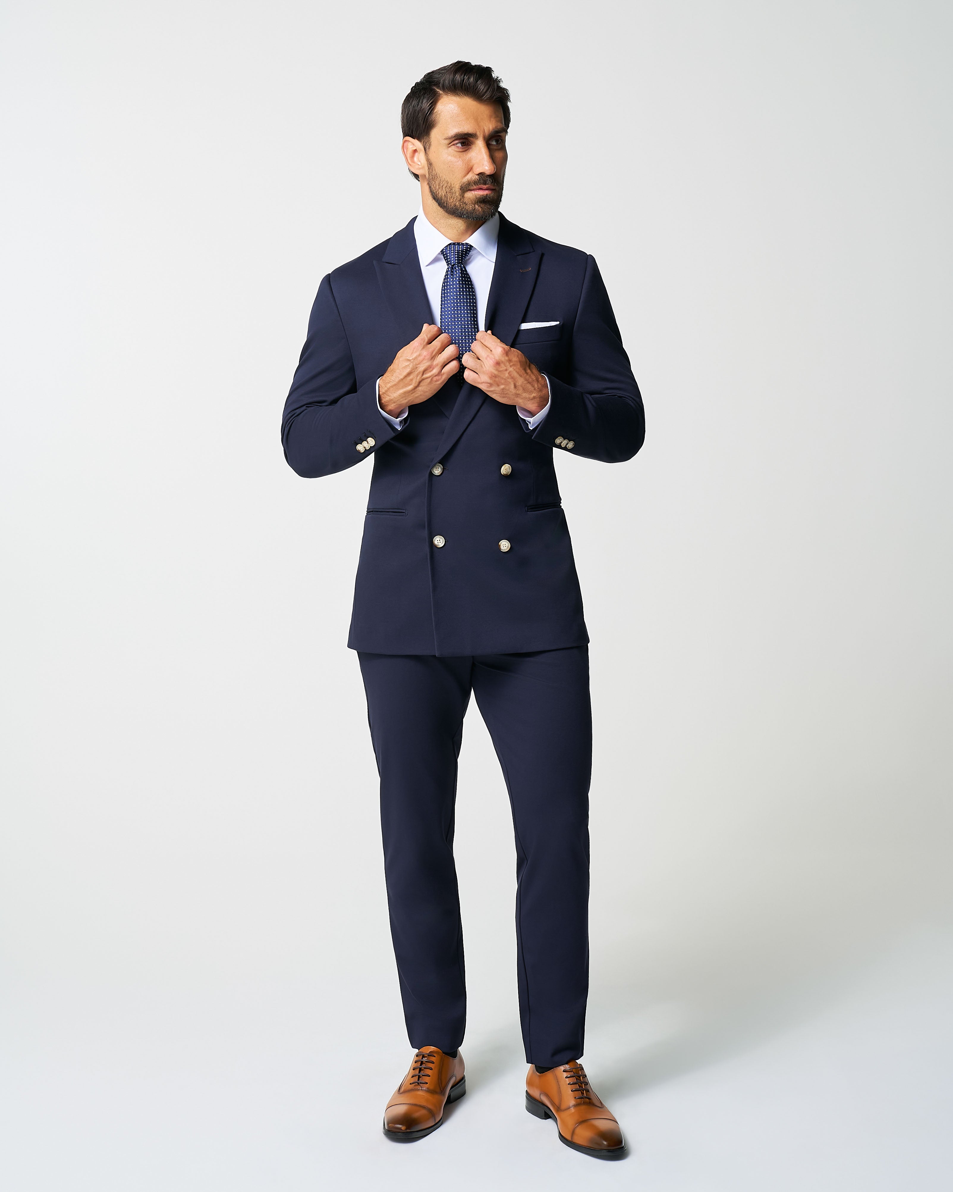 Athletic Fit Stretch Blazer - Navy Double Breasted