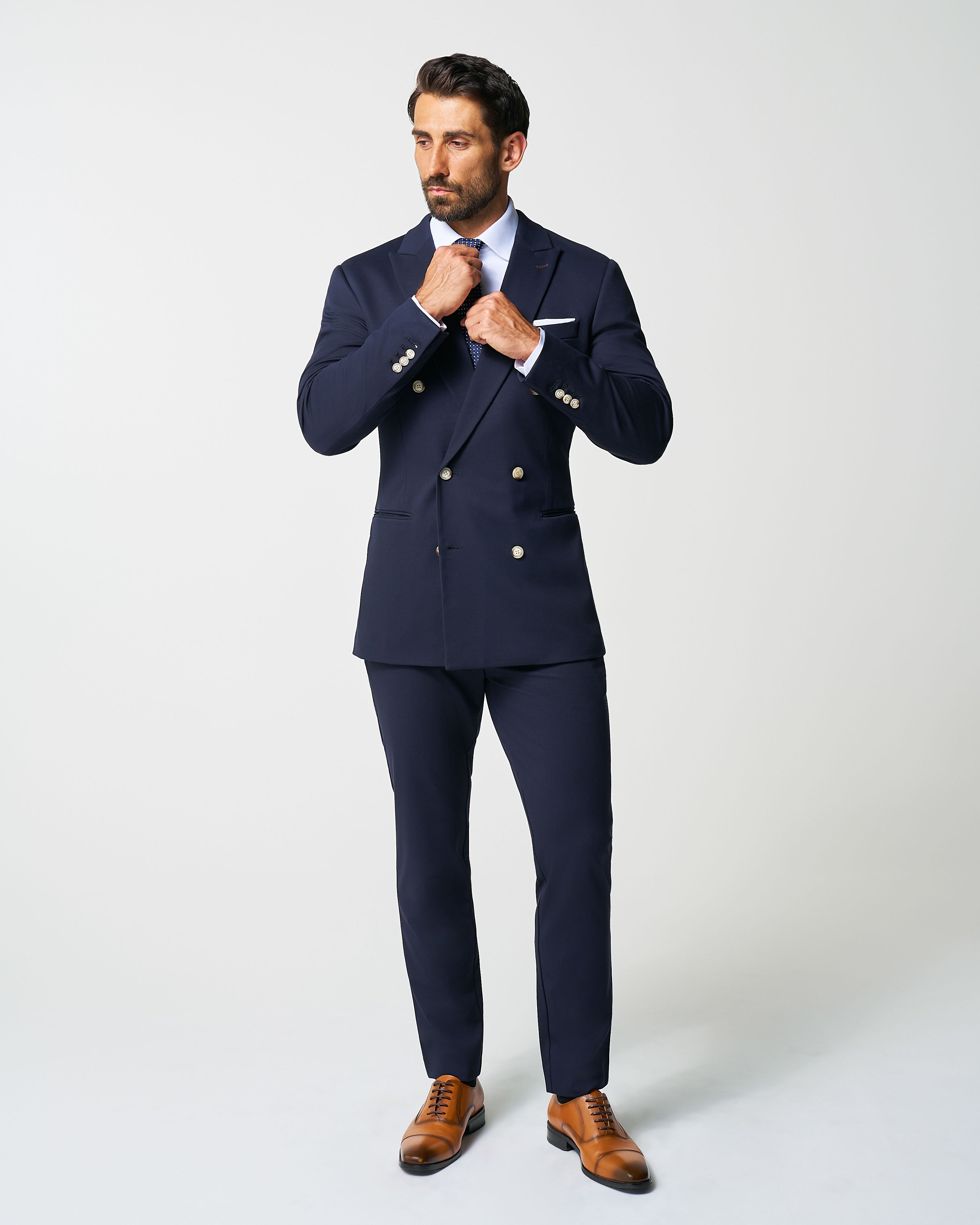 Athletic Fit Stretch Blazer - Navy Double Breasted
