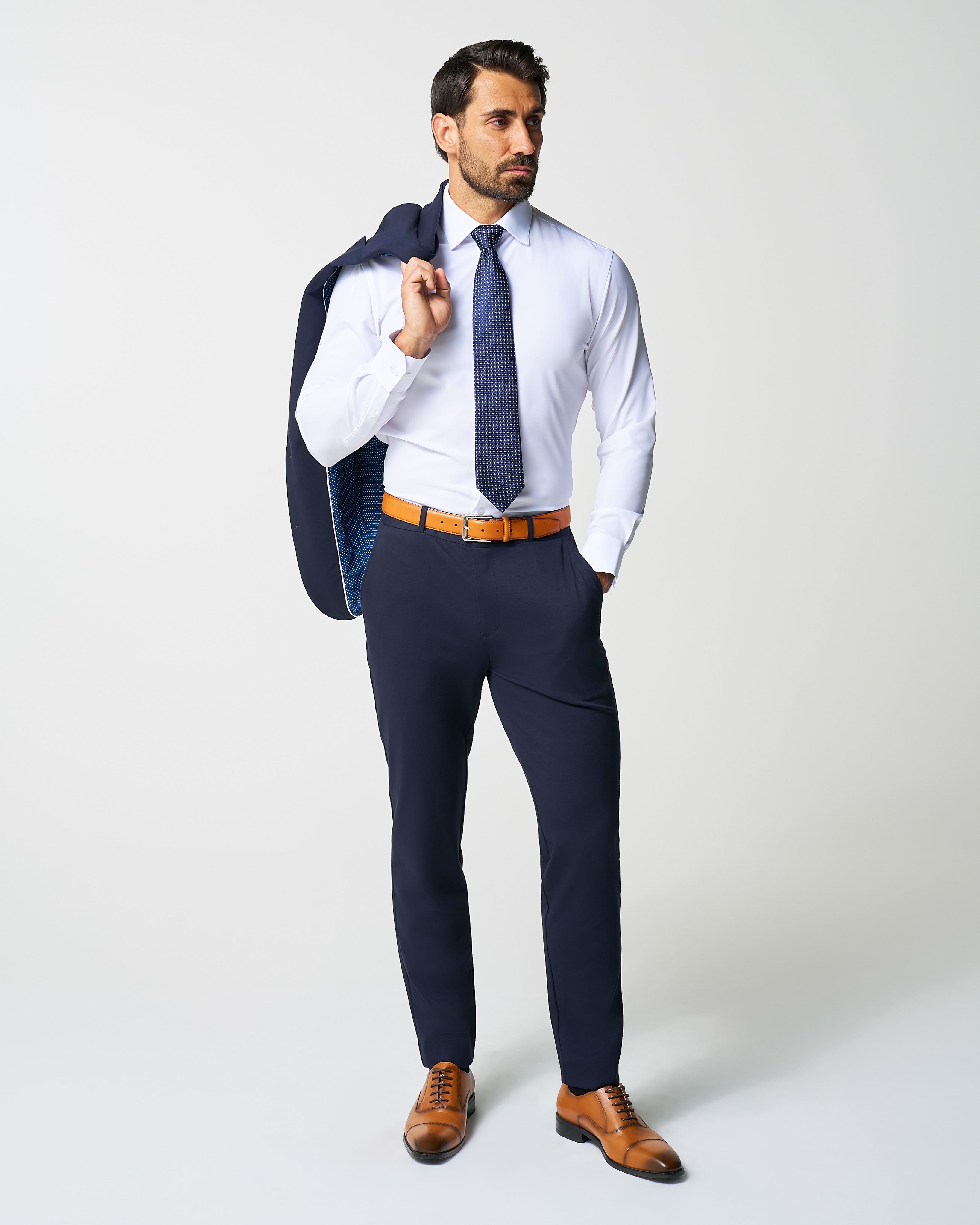 Athletic Fit Stretch Suit Pants - Navy