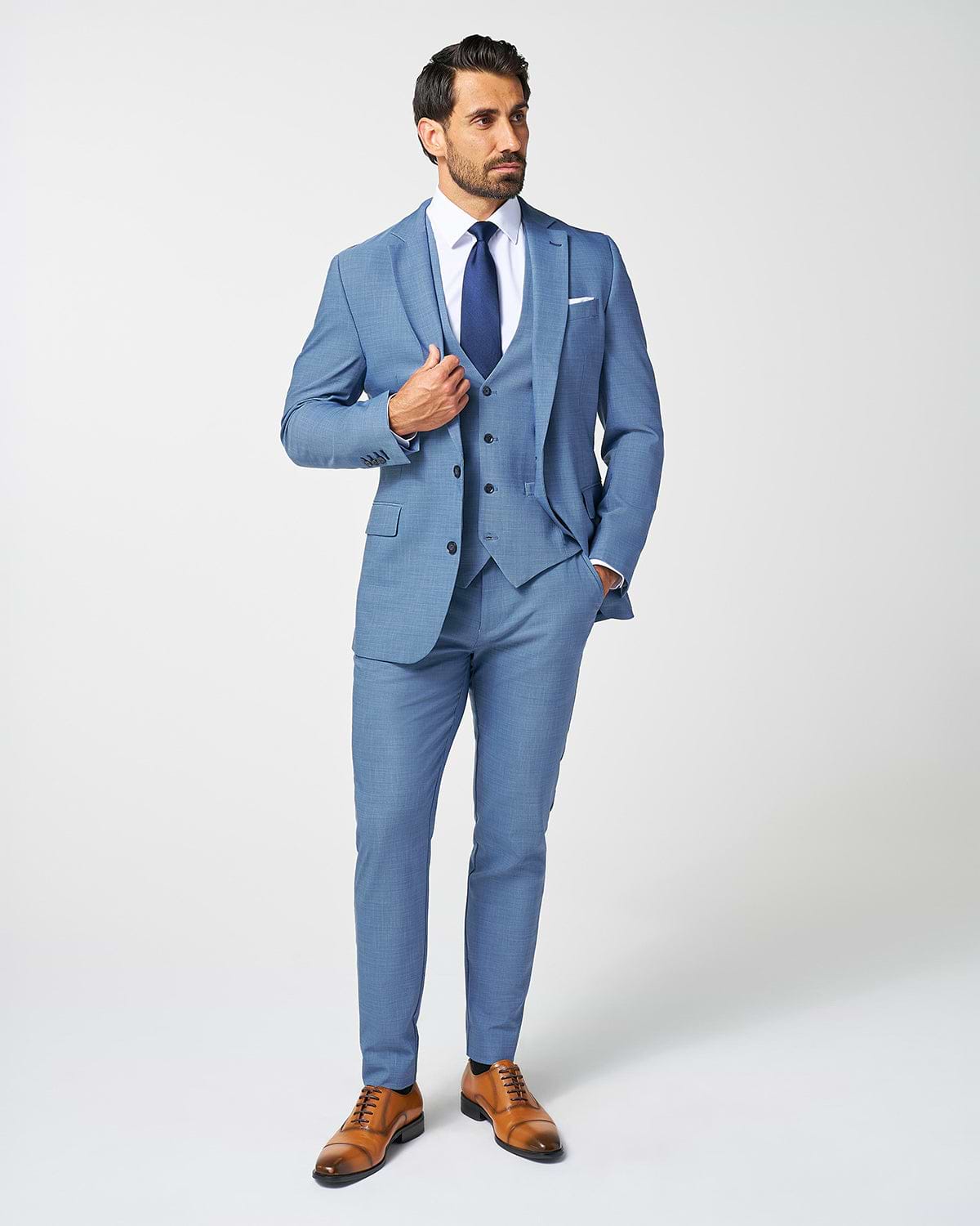 Athletic Fit Stretch Suit Pants - Heathered Light Blue