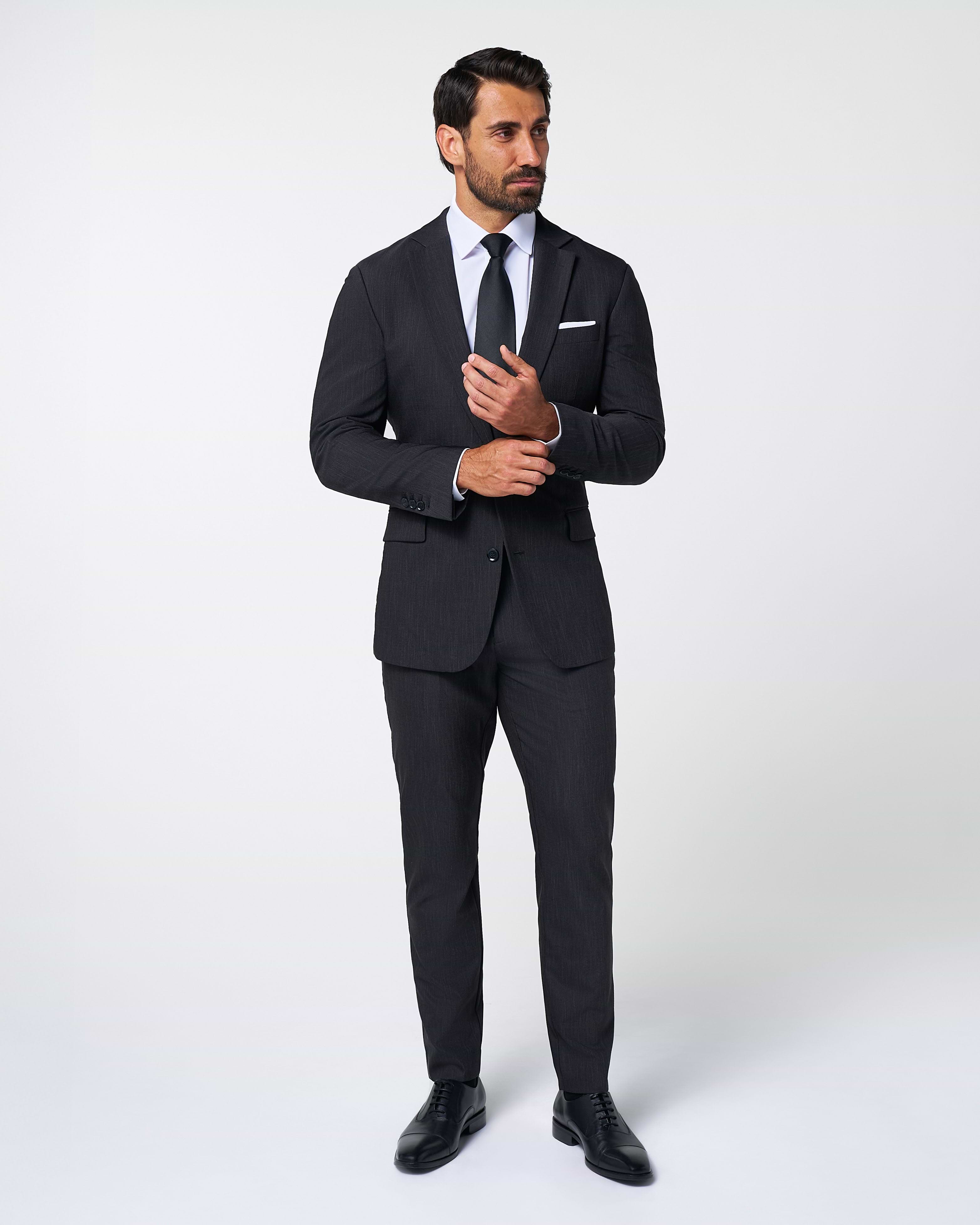 Athletic Fit Stretch Suit Pants - Heathered Charcoal