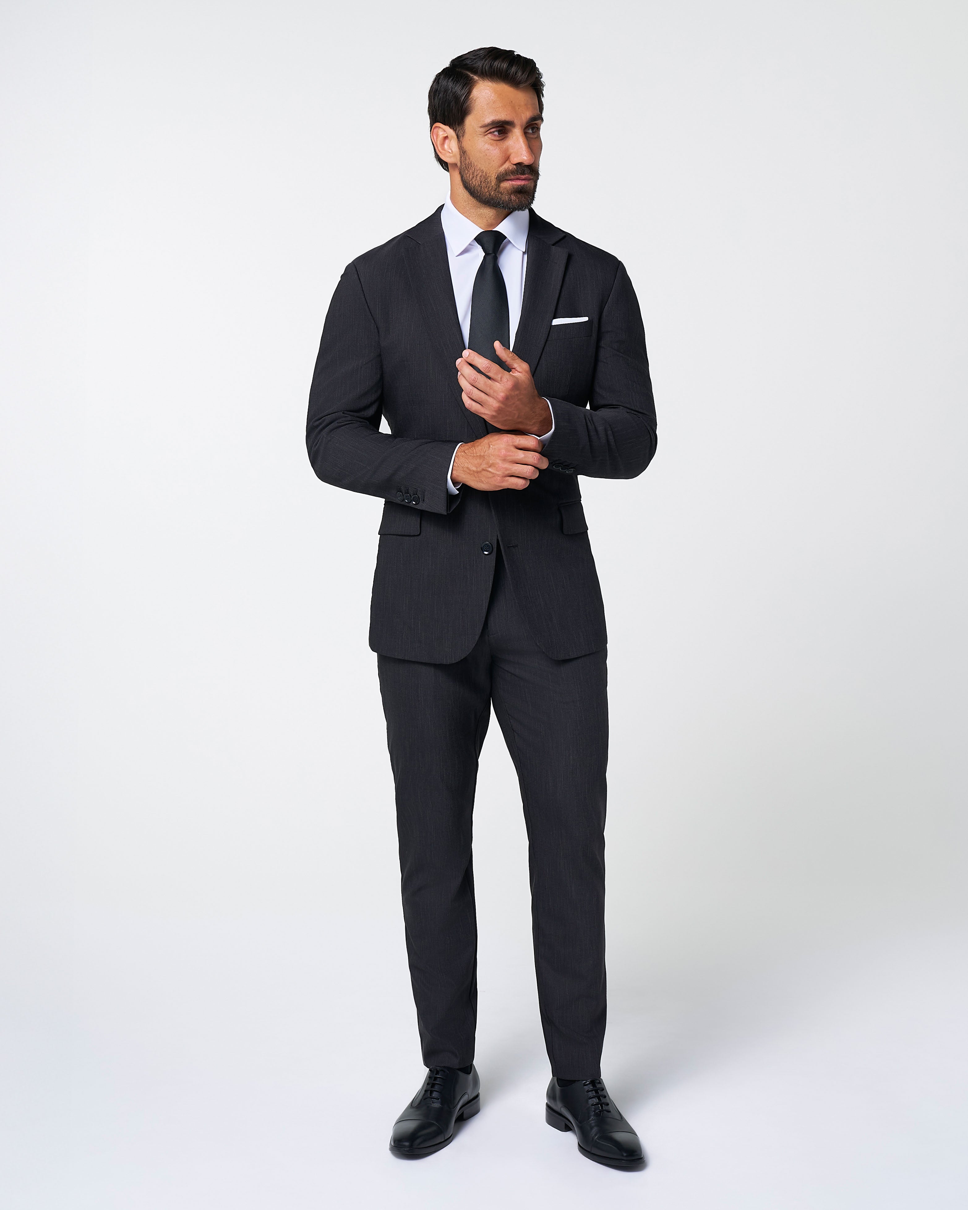 Athletic Fit Stretch Suit Pants - Heathered Charcoal