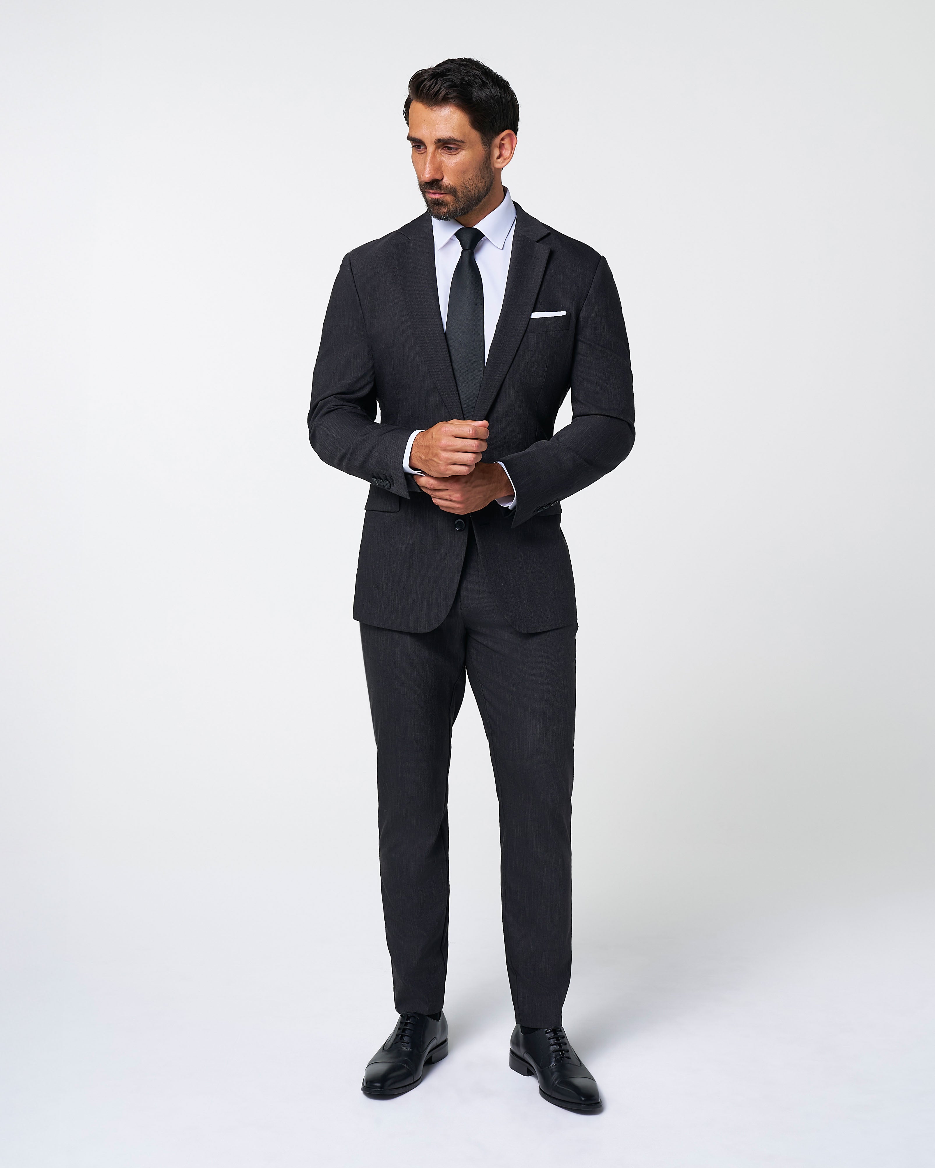 Athletic Fit Stretch Suit Pants - Heathered Charcoal