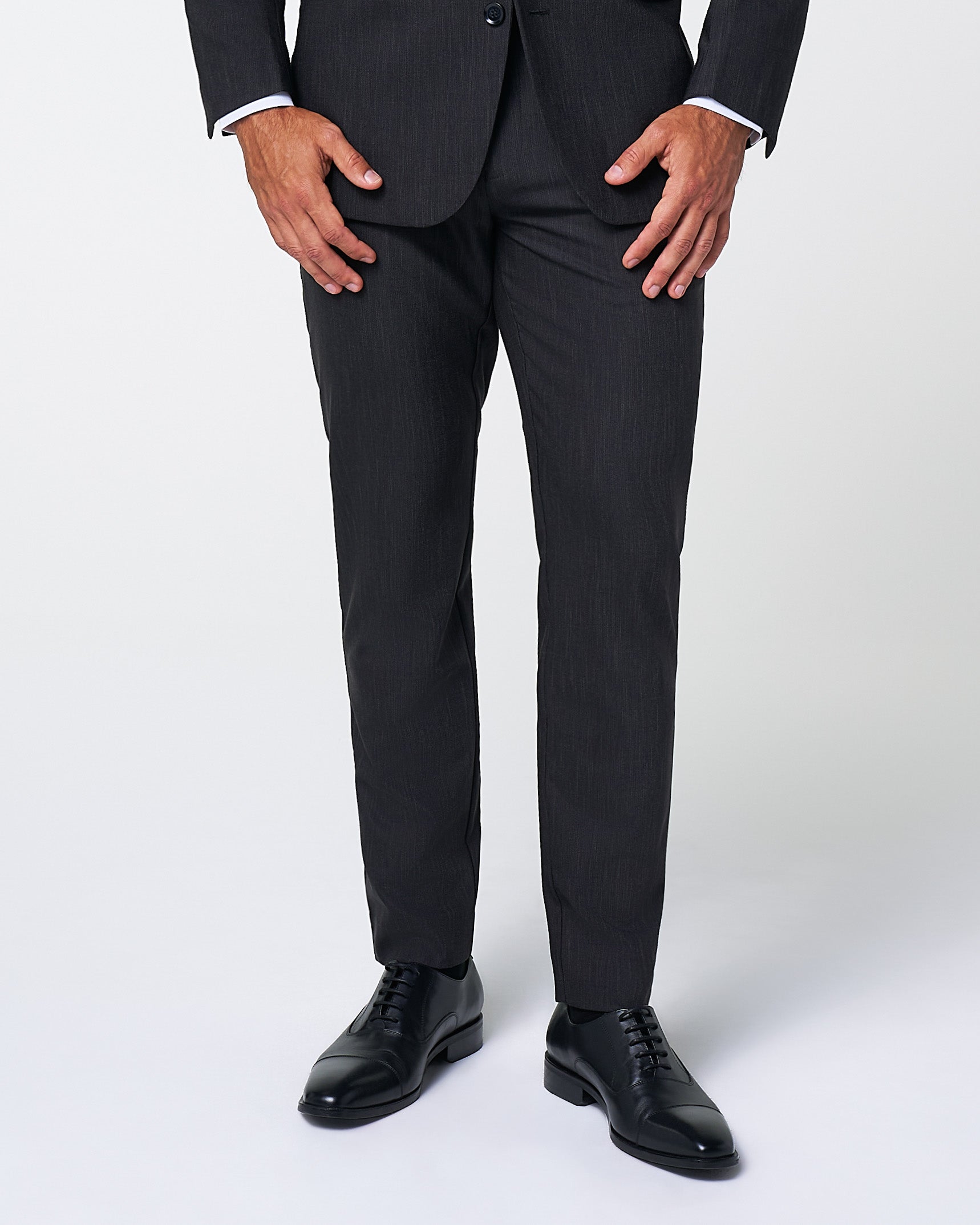 Athletic Fit Stretch Suit Pants - Heathered Charcoal