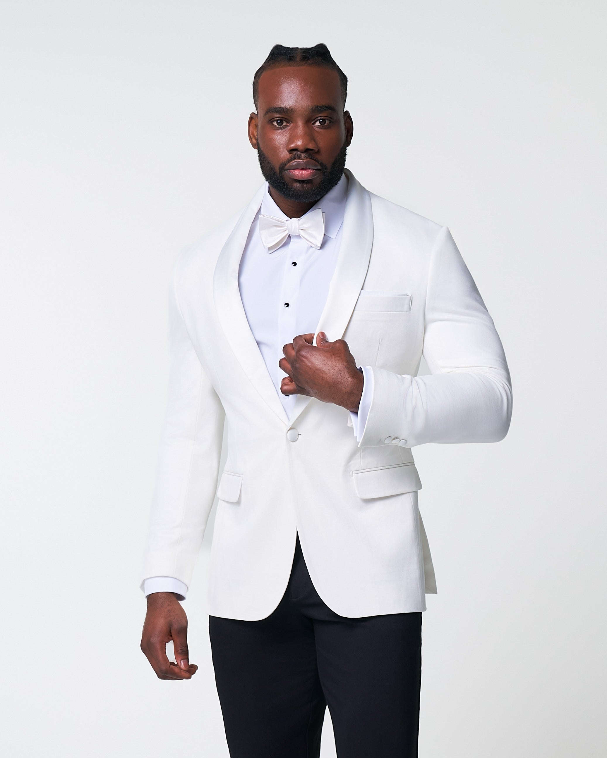 Athletic Fit Stretch Tuxedo Jacket - Solid Cream with White Shawl Lapel