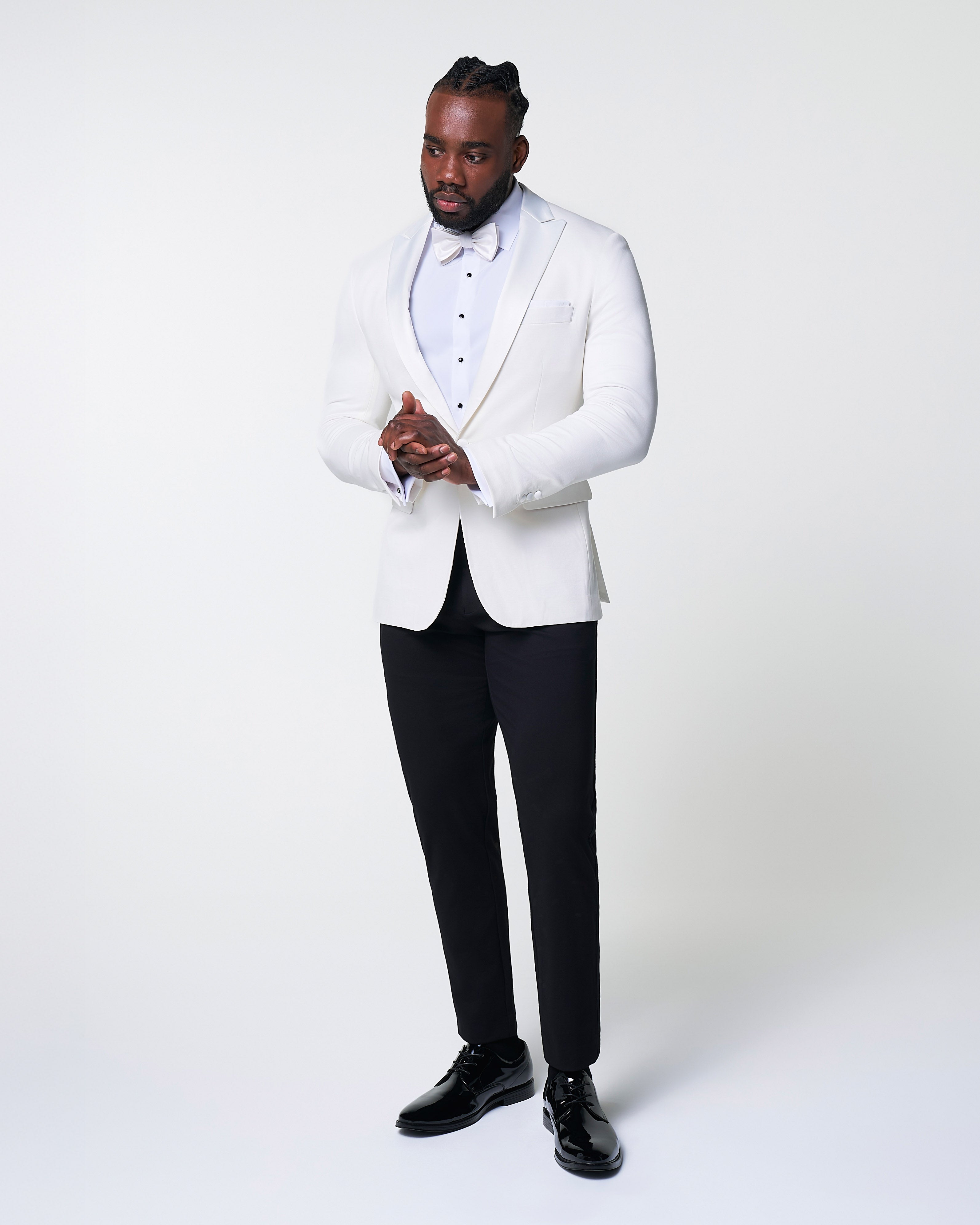 Athletic Fit Stretch Tuxedo Jacket - Solid Cream with White Shawl Lapel