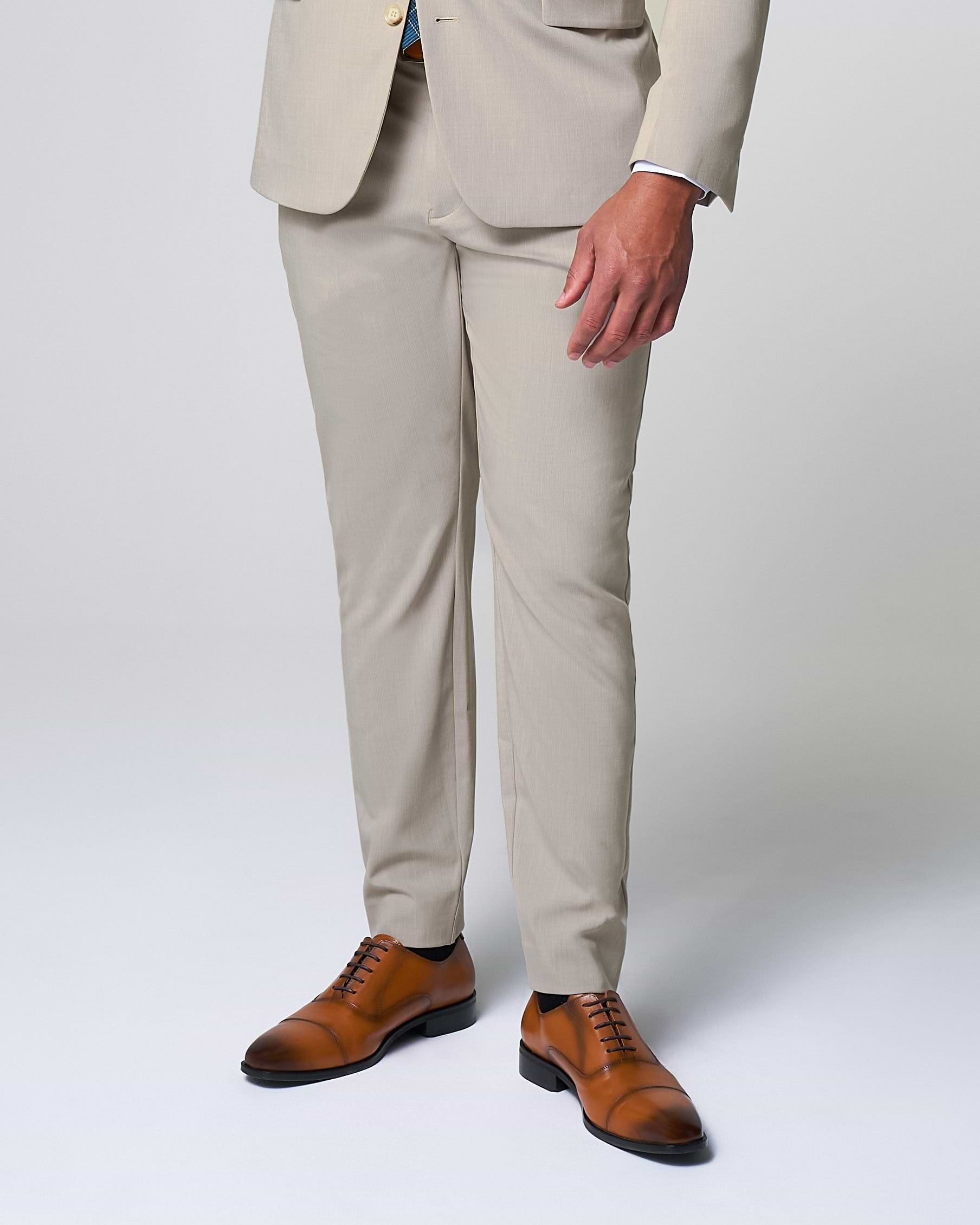 Athletic Fit Stretch Suit Pants - Heathered Stone