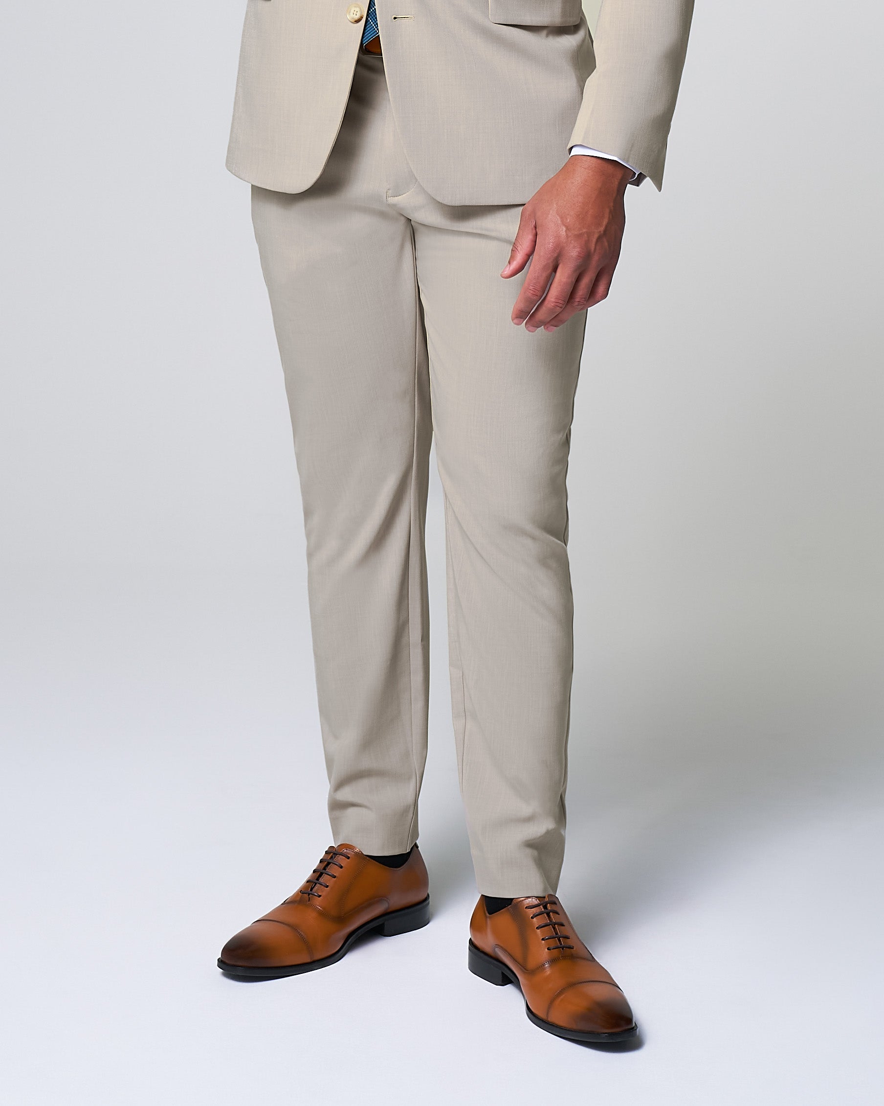 Athletic Fit Stretch Suit Pants - Heathered Stone