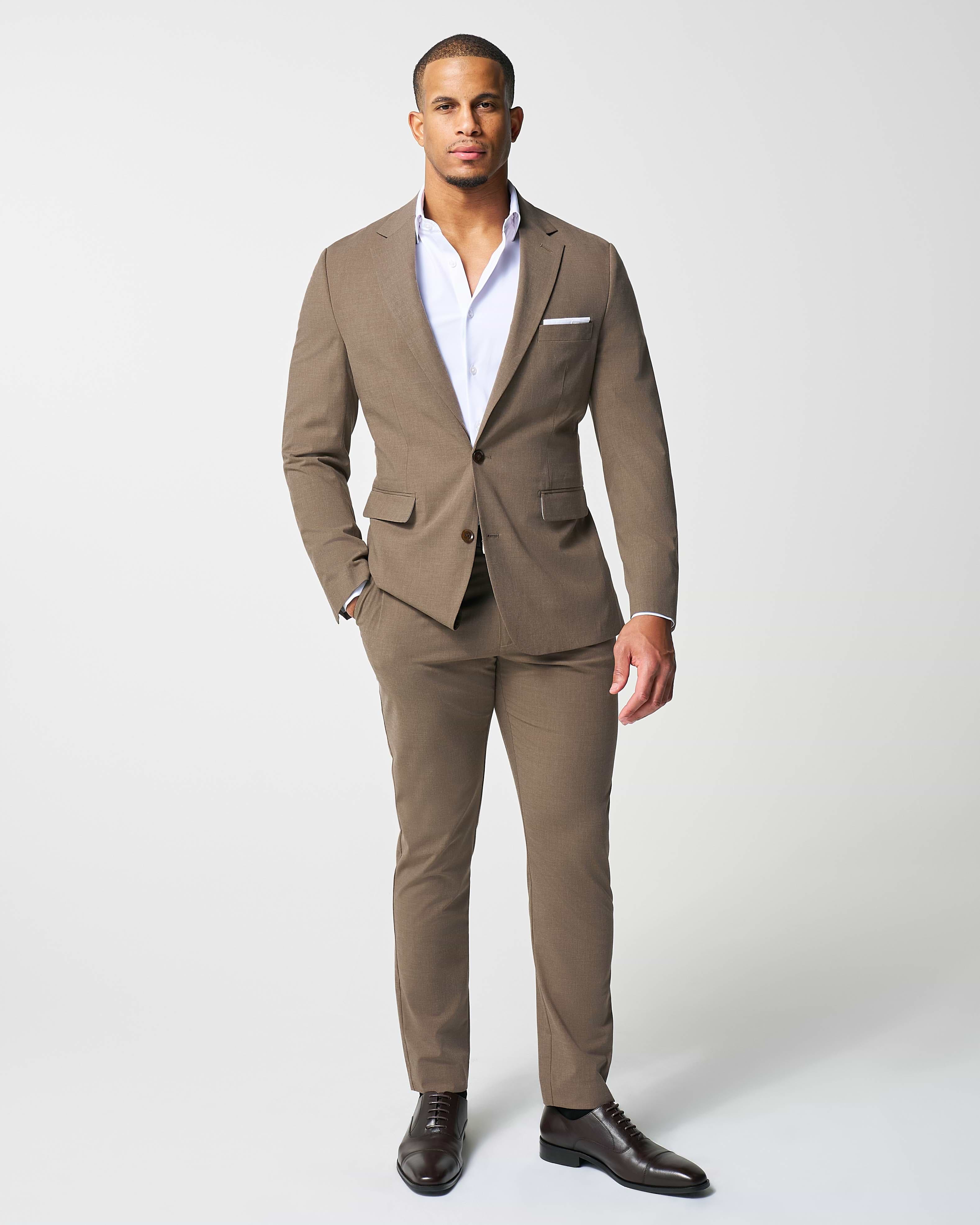 Athletic Fit Stretch Suit - Lightweight Heathered Latte