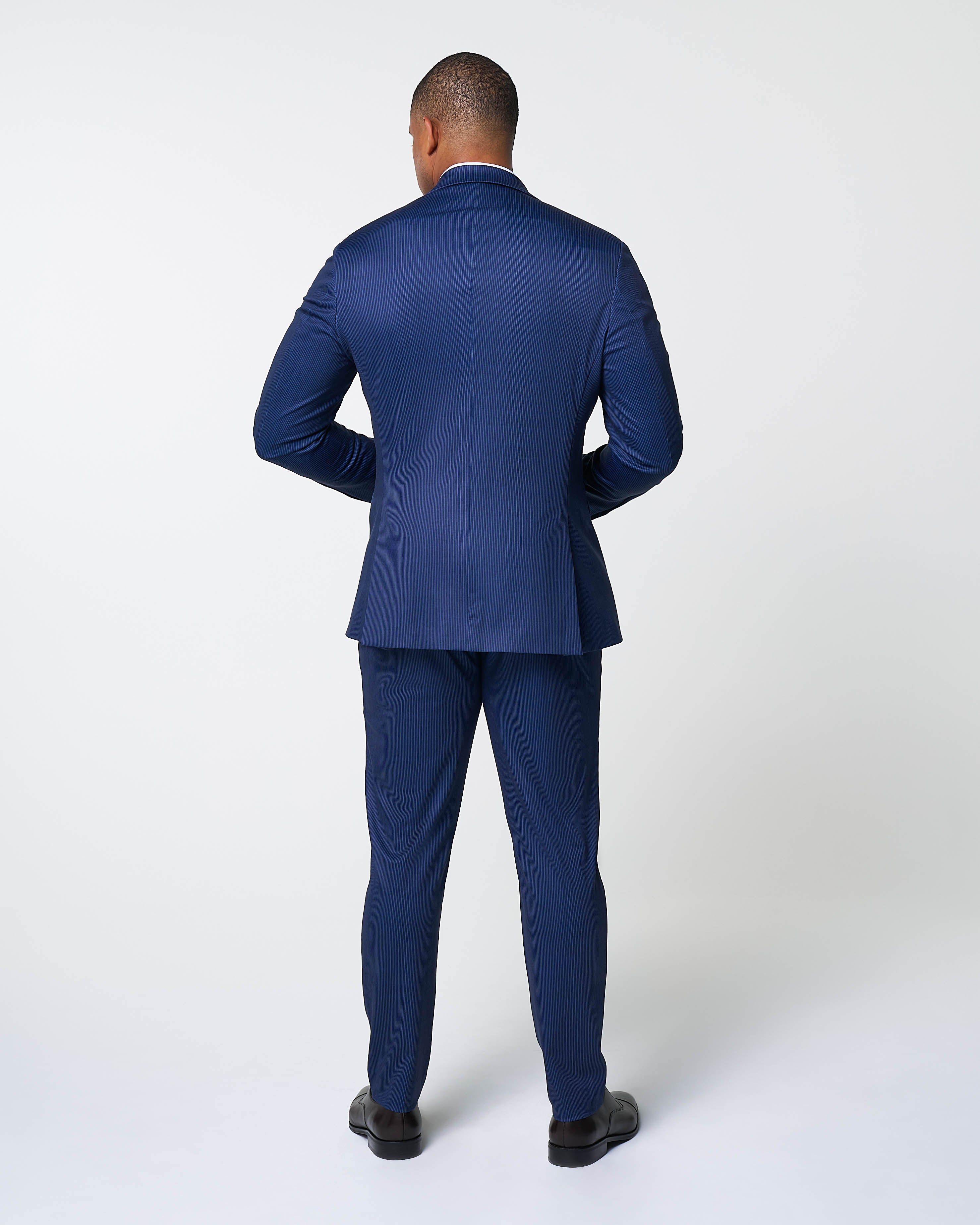 Athletic Fit Stretch Suit - Navy & White Stripe