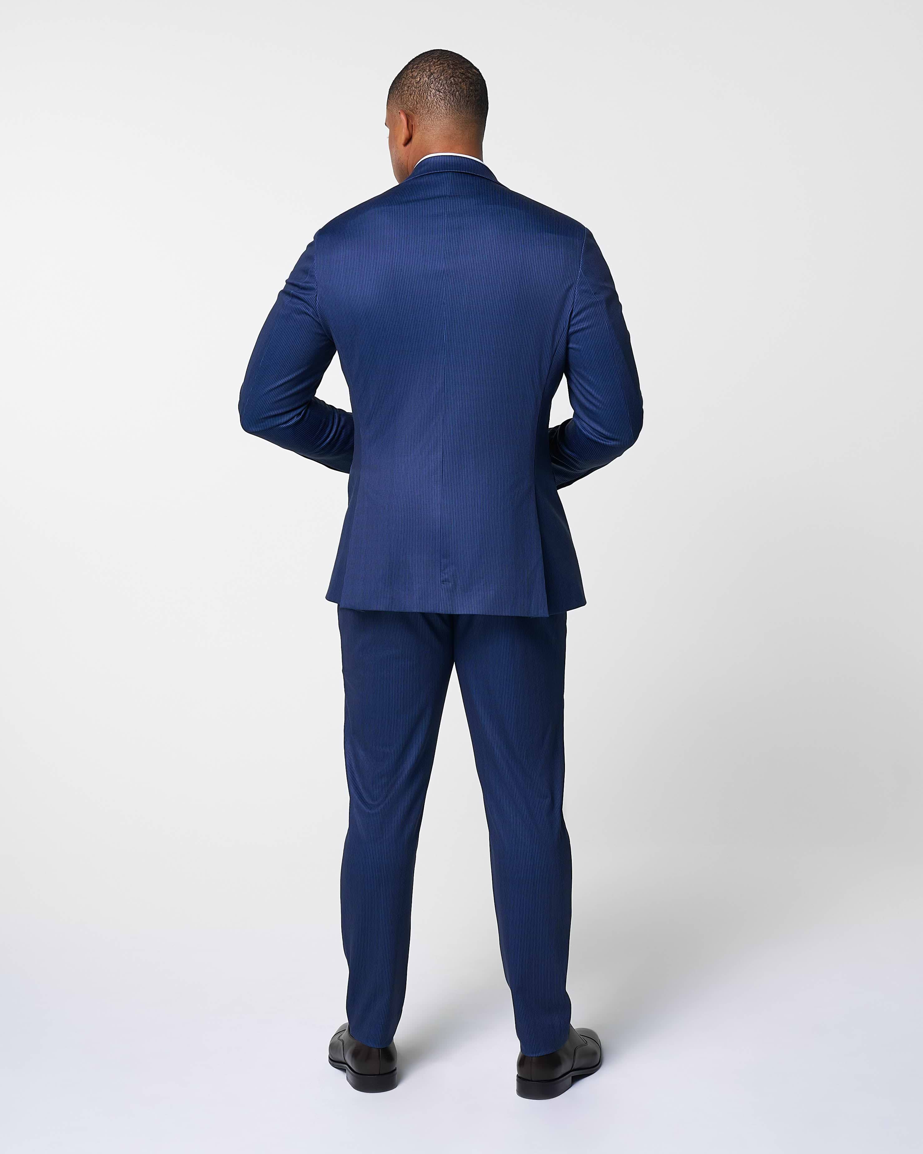 Athletic Fit Stretch Suit Pants - Navy & White Stripe
