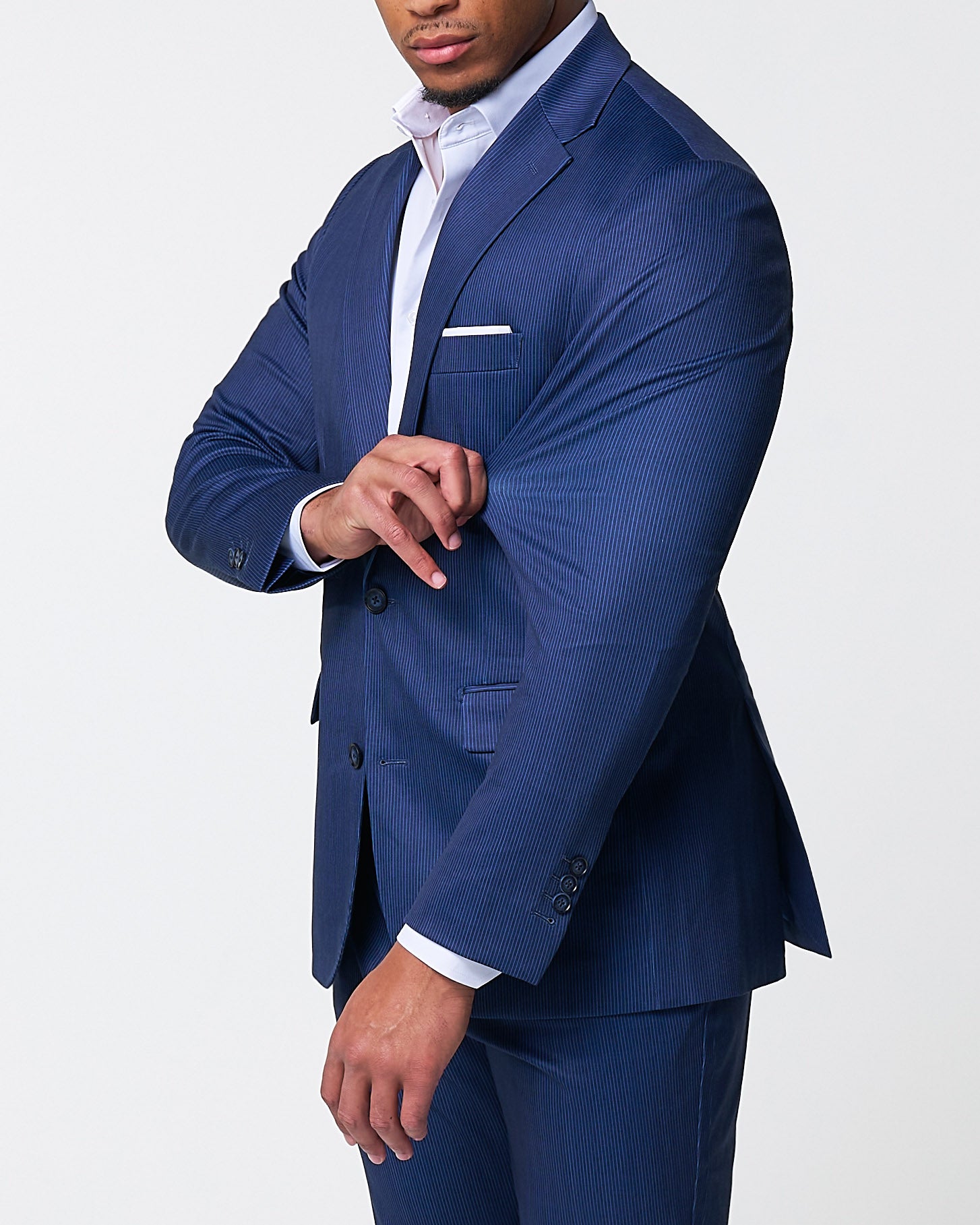 Athletic Fit Stretch Suit - Navy & White Stripe