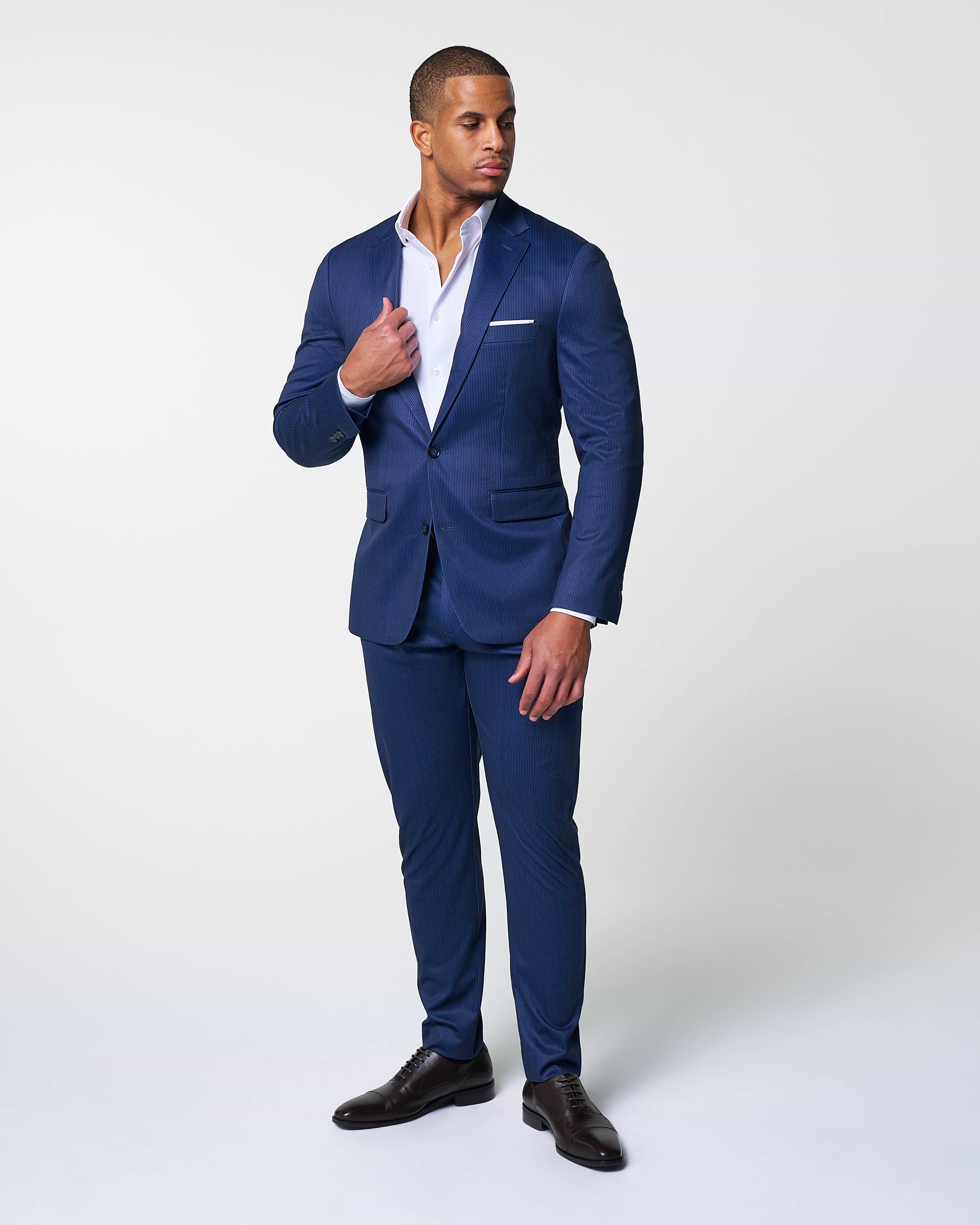 Athletic Fit Stretch Suit - Navy & White Stripe