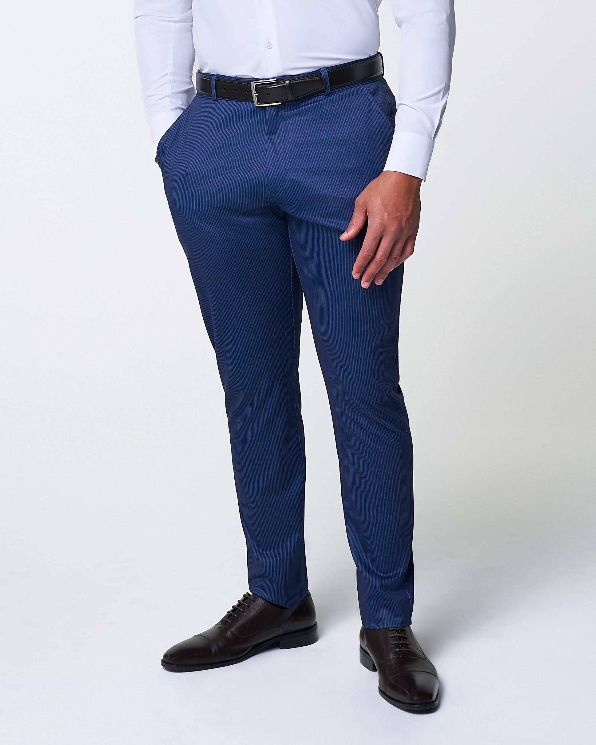 Athletic Fit Stretch Suit Pants - Navy & White Stripe