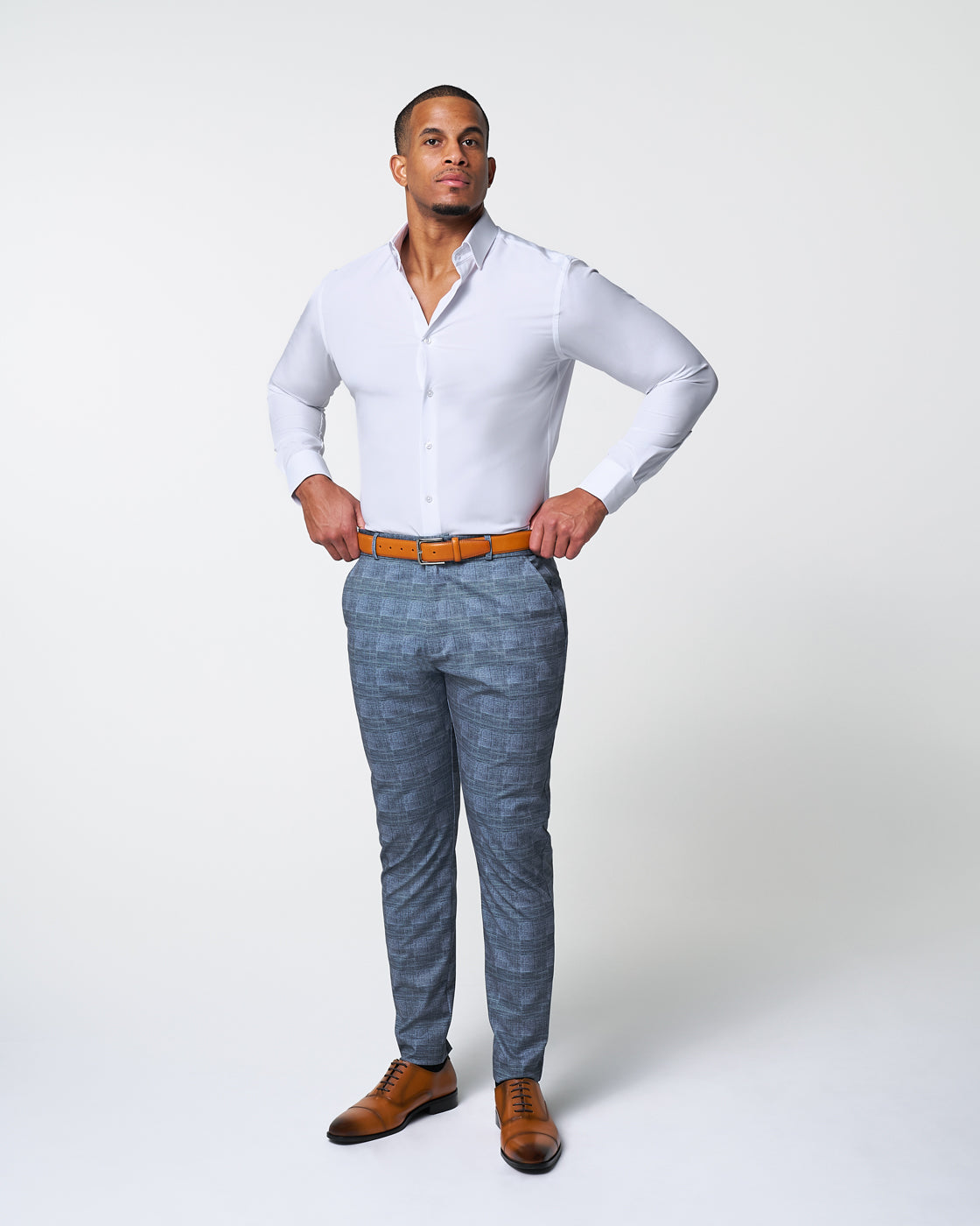 Athletic Fit Stretch Suit - Knit Light Blue, Navy & White Plaid