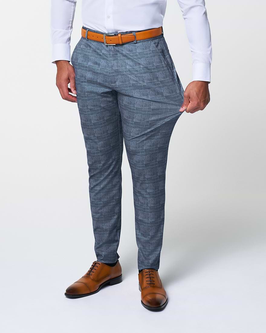 Athletic Fit Stretch Suit - Knit Light Blue, Navy & White Plaid