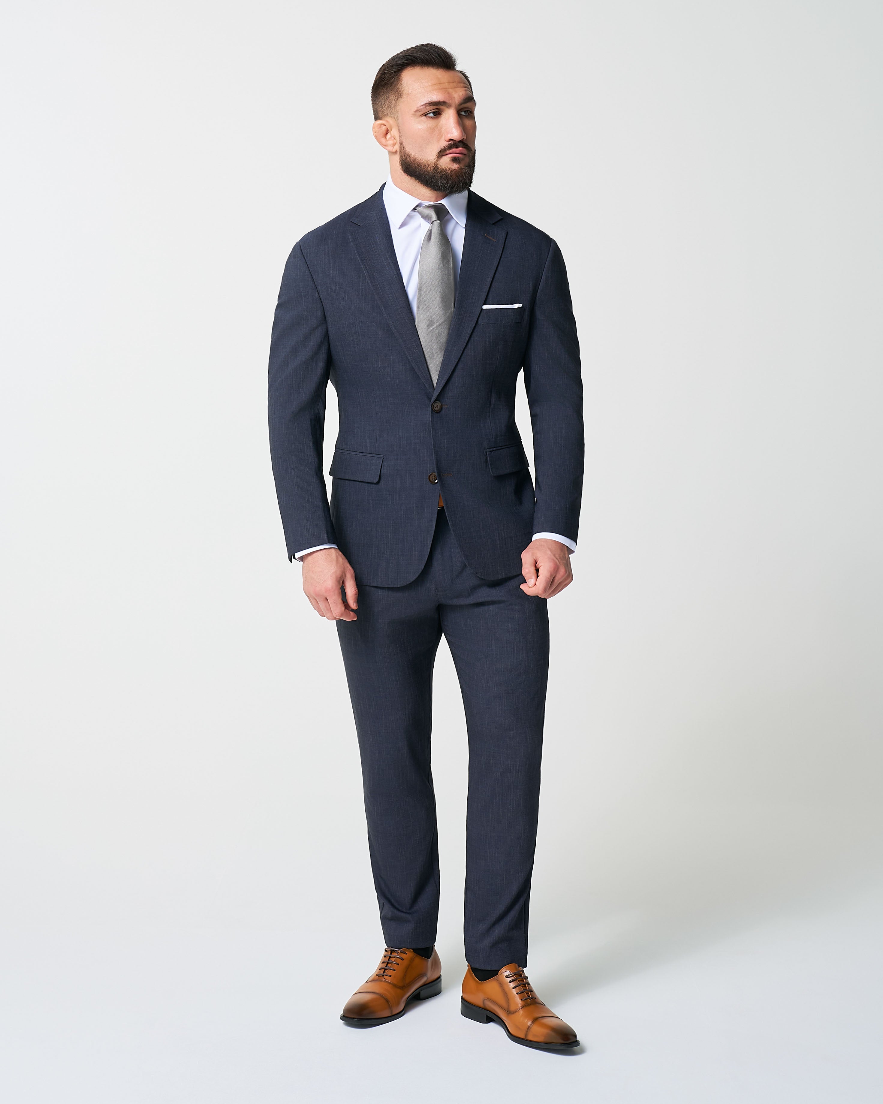 Athletic Fit Stretch Suit Pants - Heathered Midnight Navy