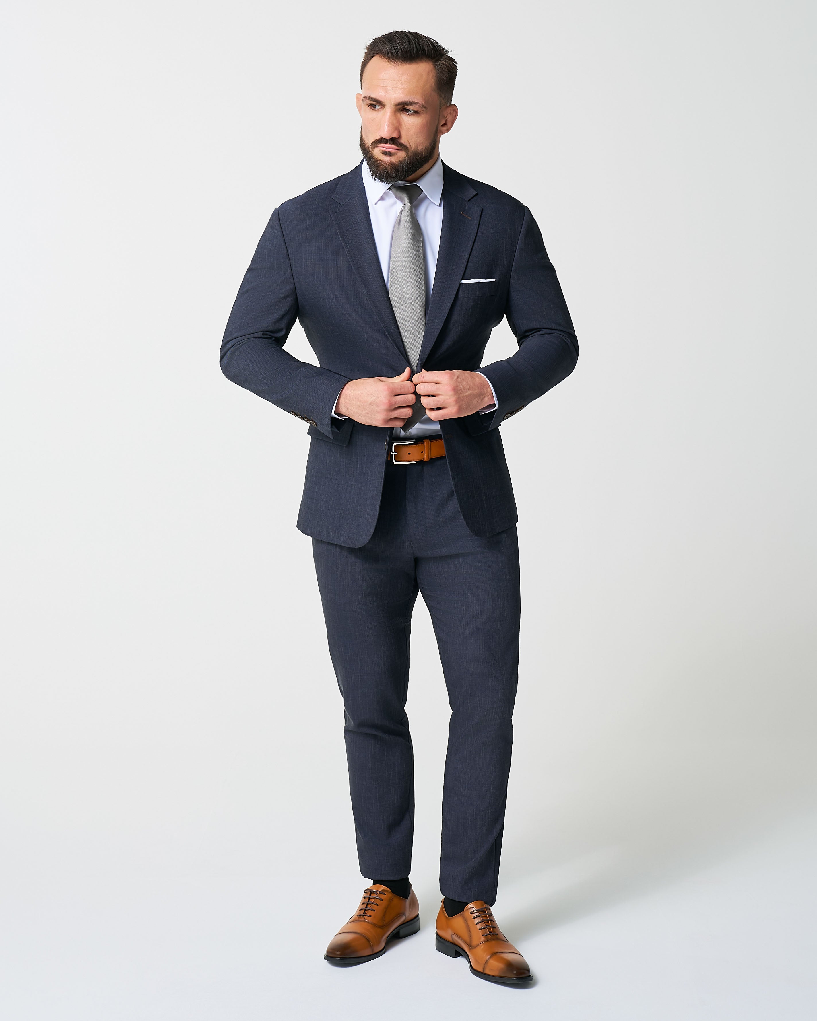 Athletic Fit Stretch Suit Pants - Heathered Midnight Navy