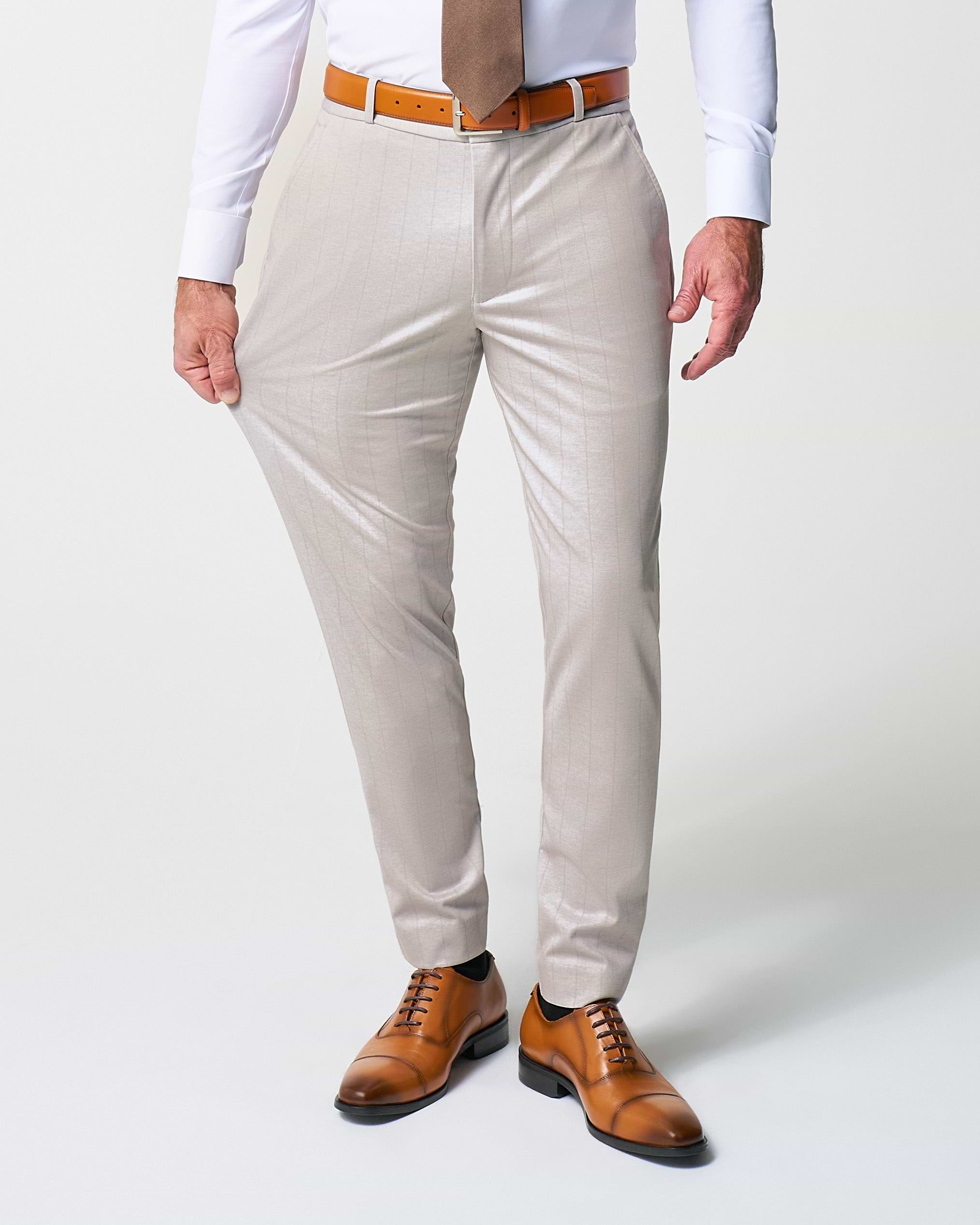 Athletic Fit Stretch Suit - Bone with Tan Stripes