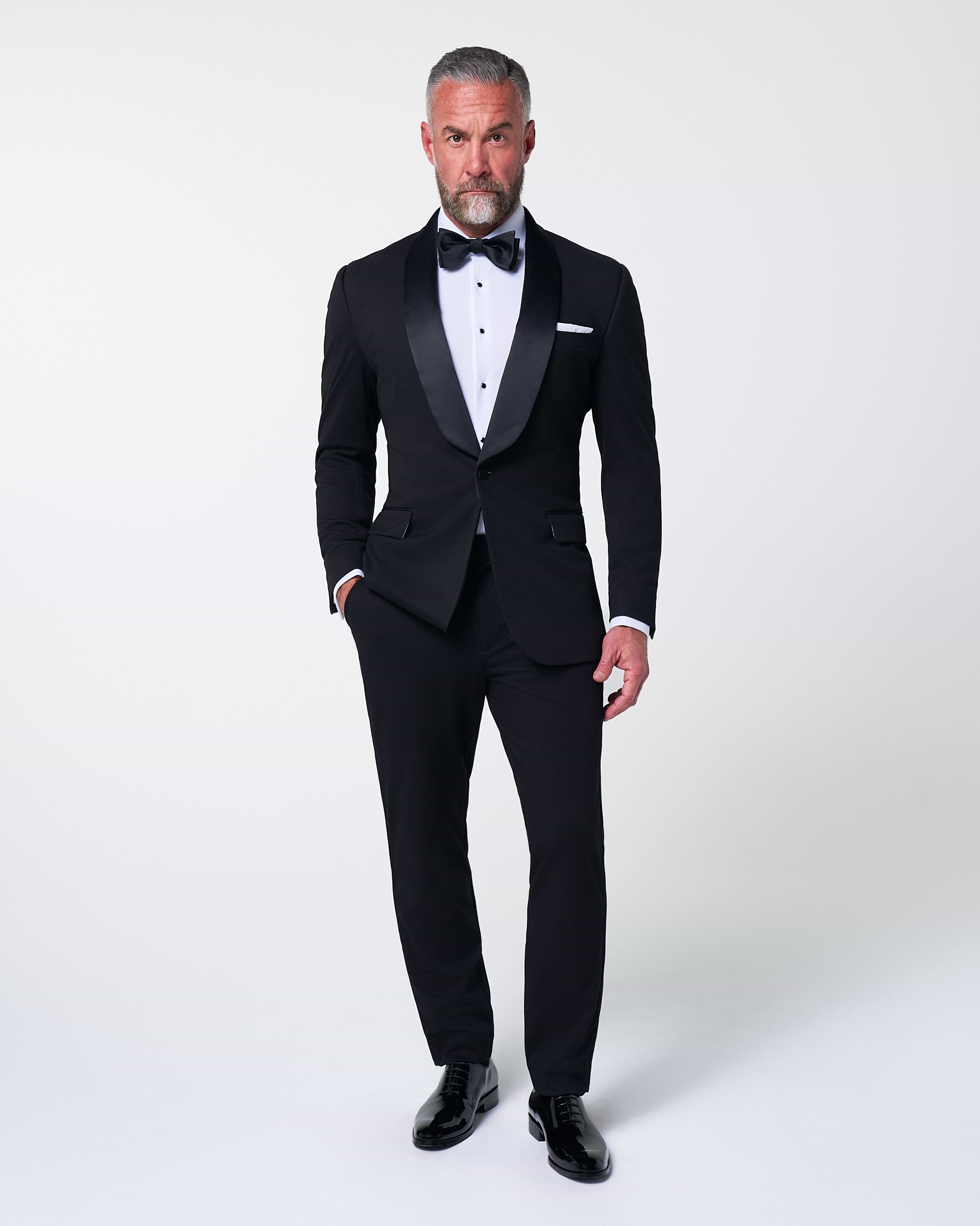 Athletic Fit Stretch Tuxedo Jacket - Black with Shawl Lapel