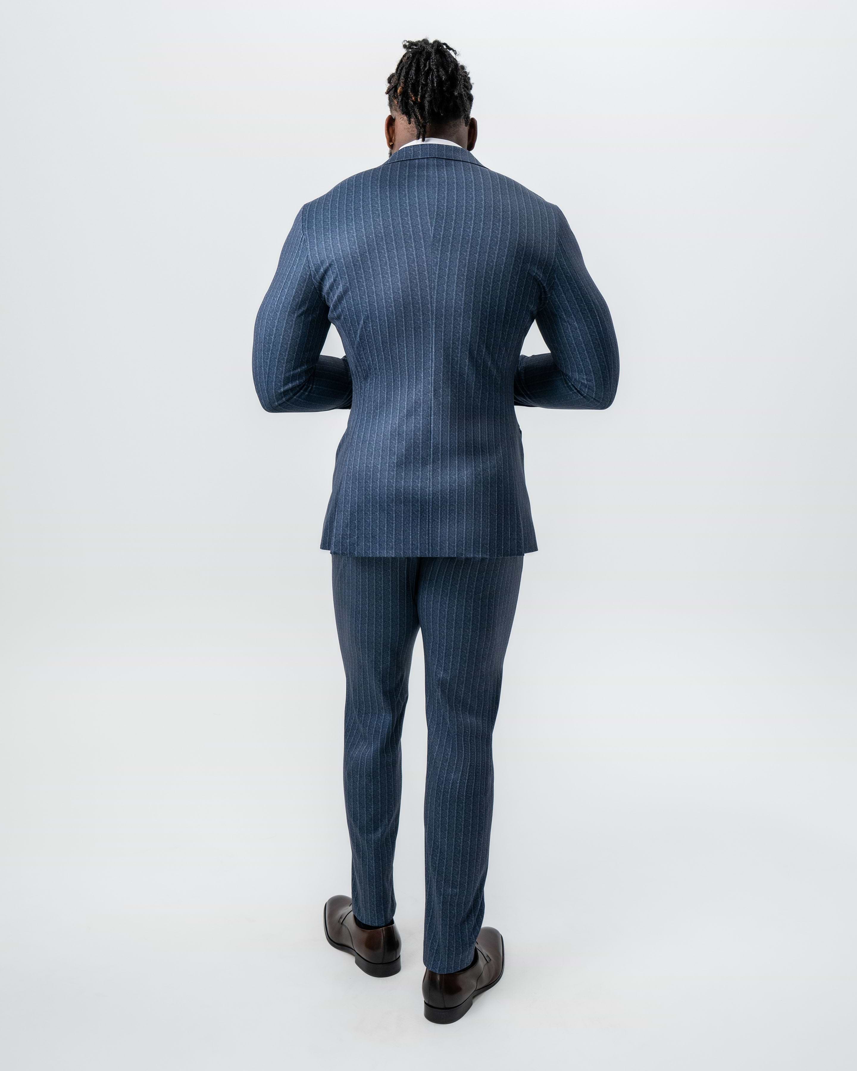 Athletic Fit Stretch Suit - Textured Navy Chalk Stripe
