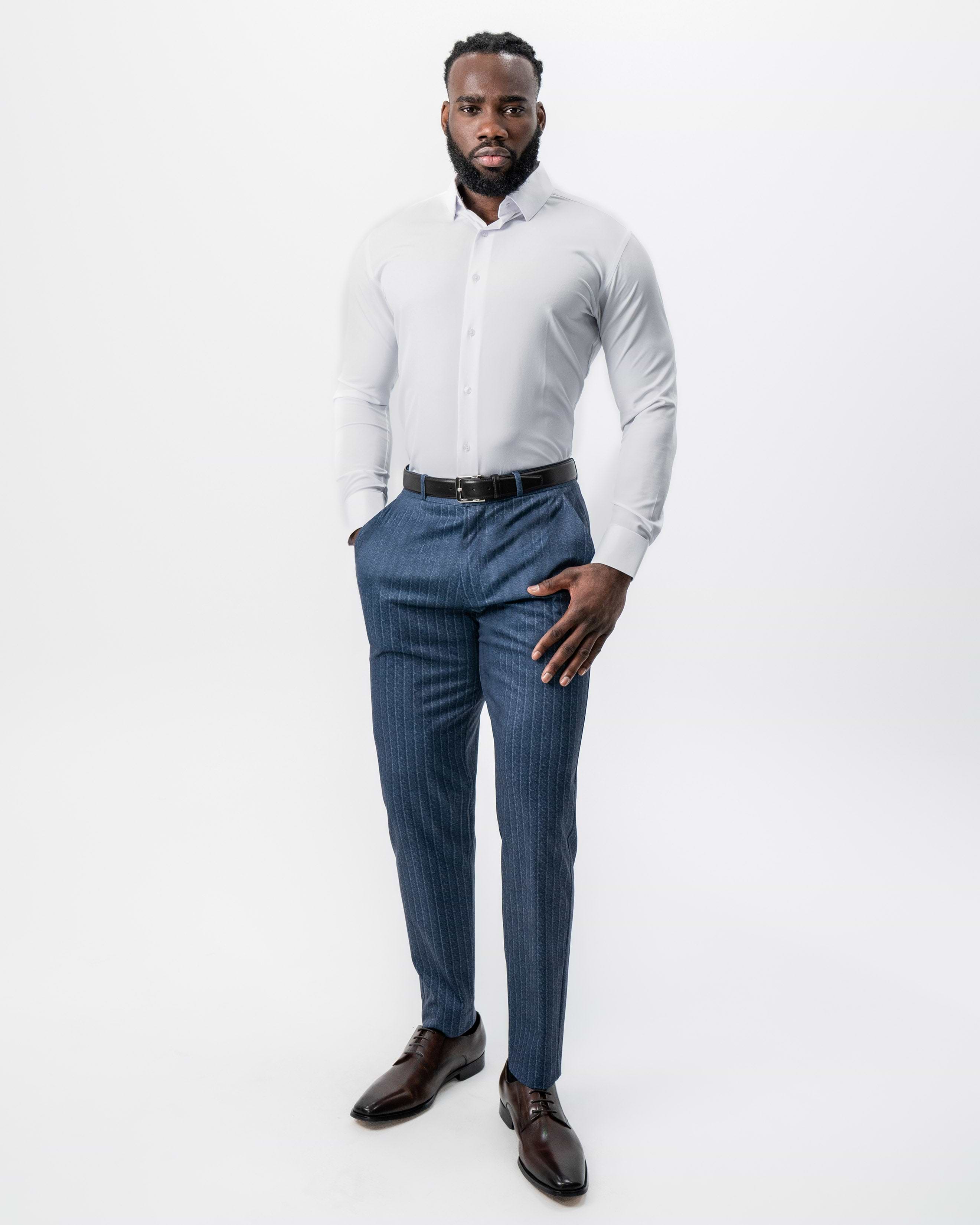 Athletic Fit Stretch Suit - Textured Navy Chalk Stripe
