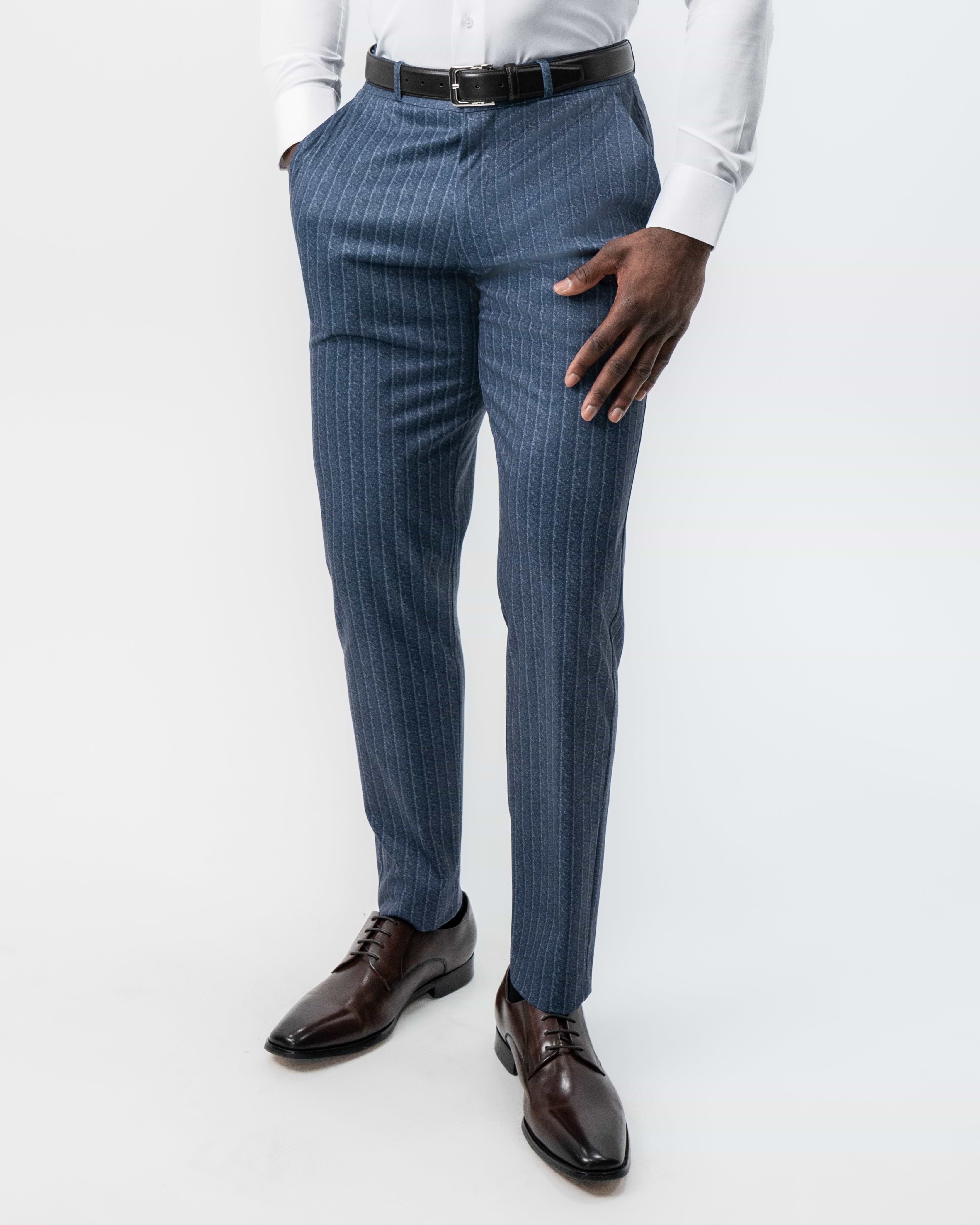 Athletic Fit Stretch Suit - Textured Navy Chalk Stripe