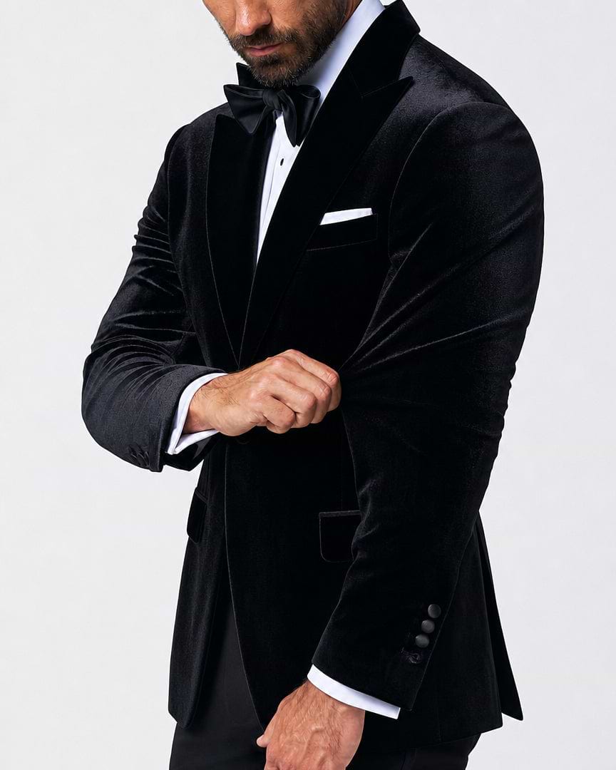 Tuxedo Jacket - Black Velvet with Peak Lapel