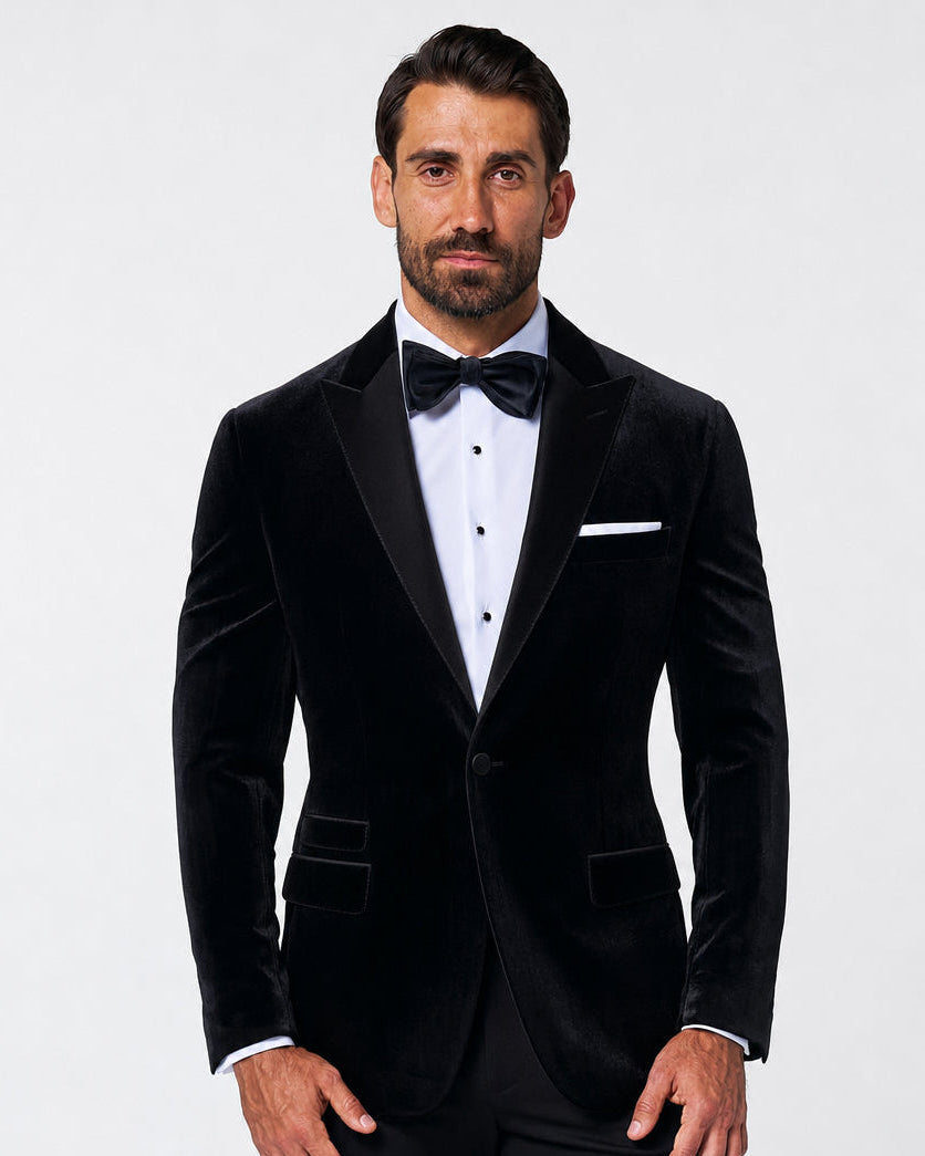 Tuxedo Jacket - Black Velvet with Peak Lapel