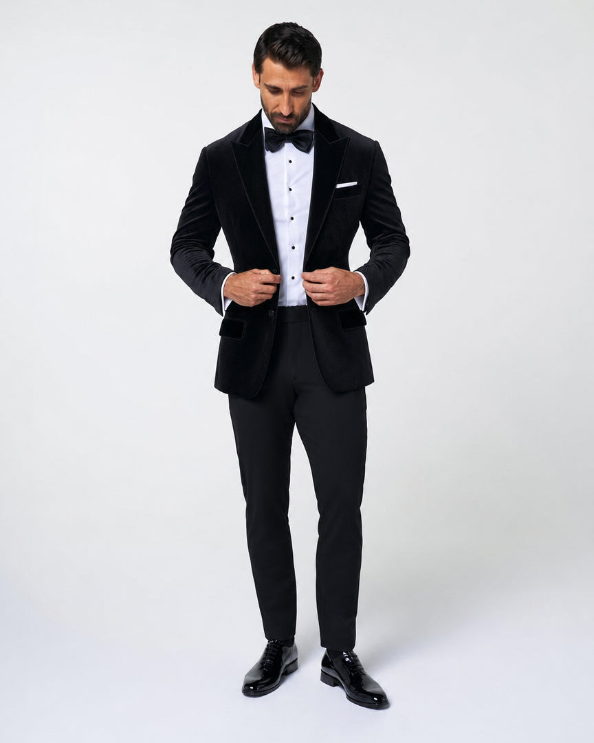 Tuxedo Jacket - Black Velvet with Peak Lapel