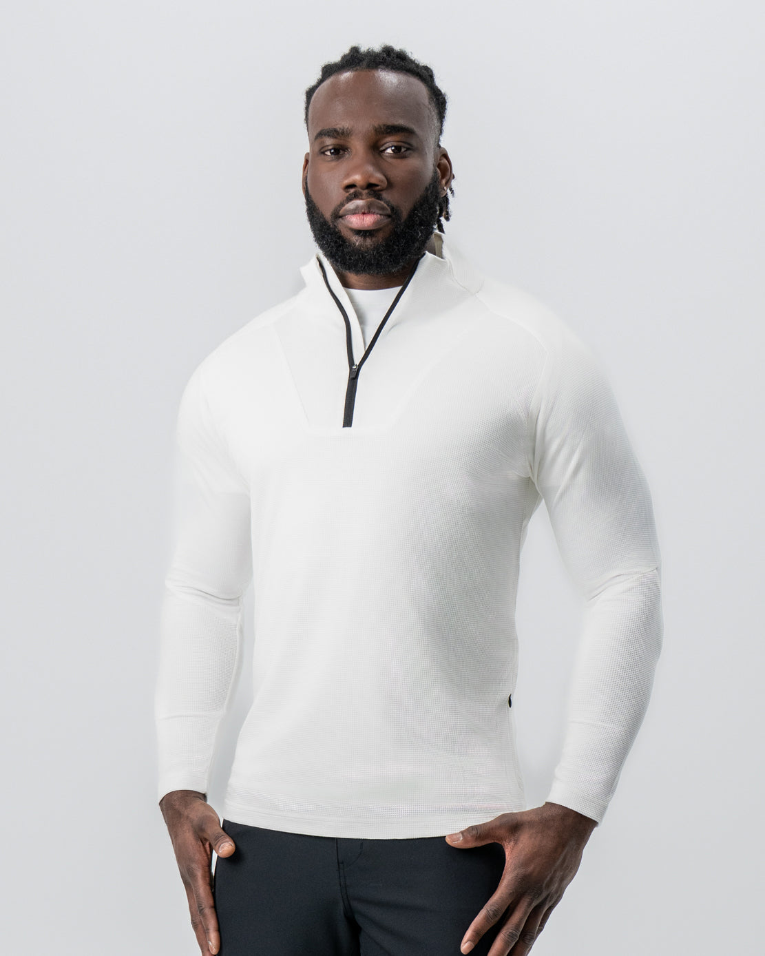 Waffle Knit Quarter Zip - Solid Cream