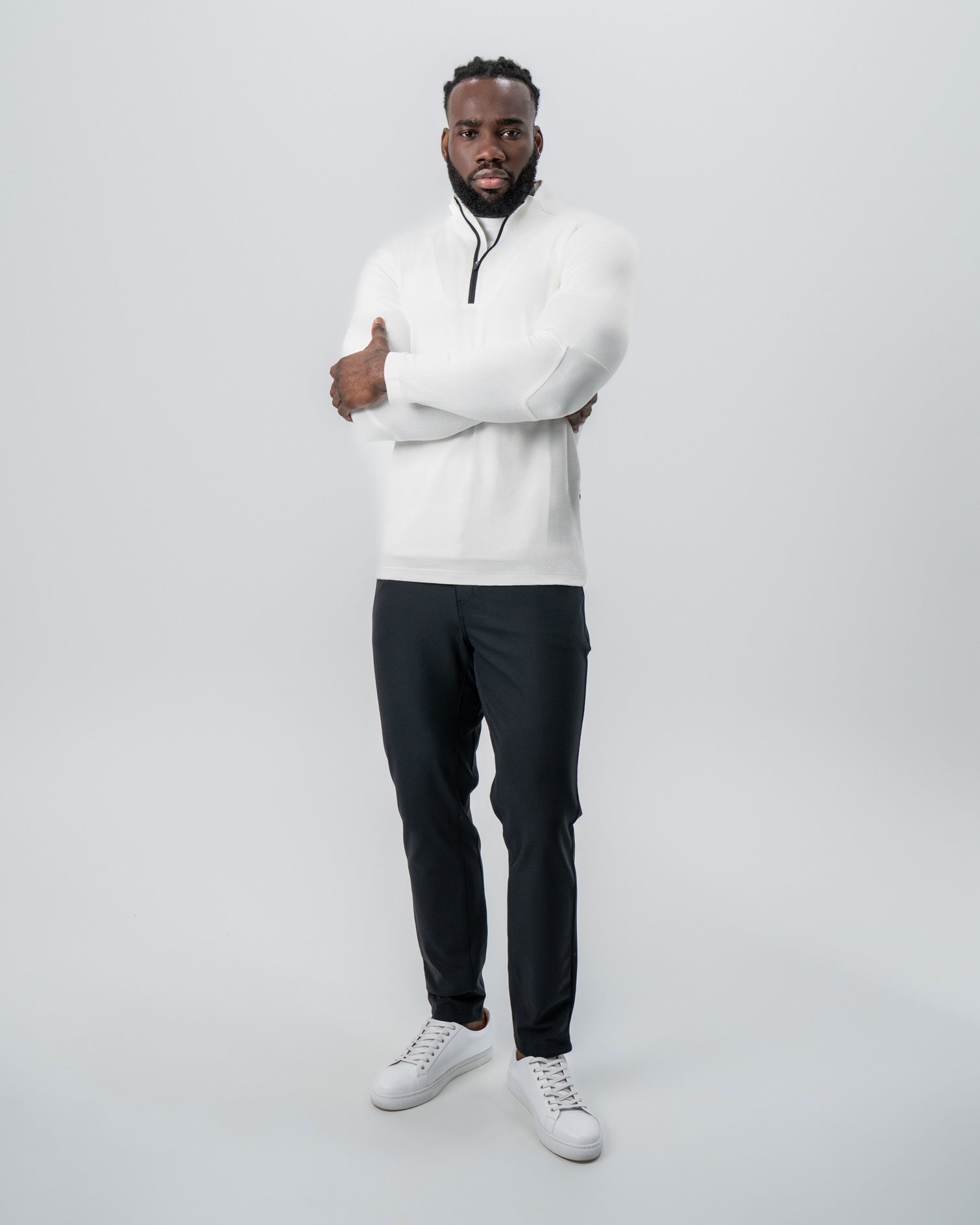 Waffle Knit Quarter Zip - Solid Cream