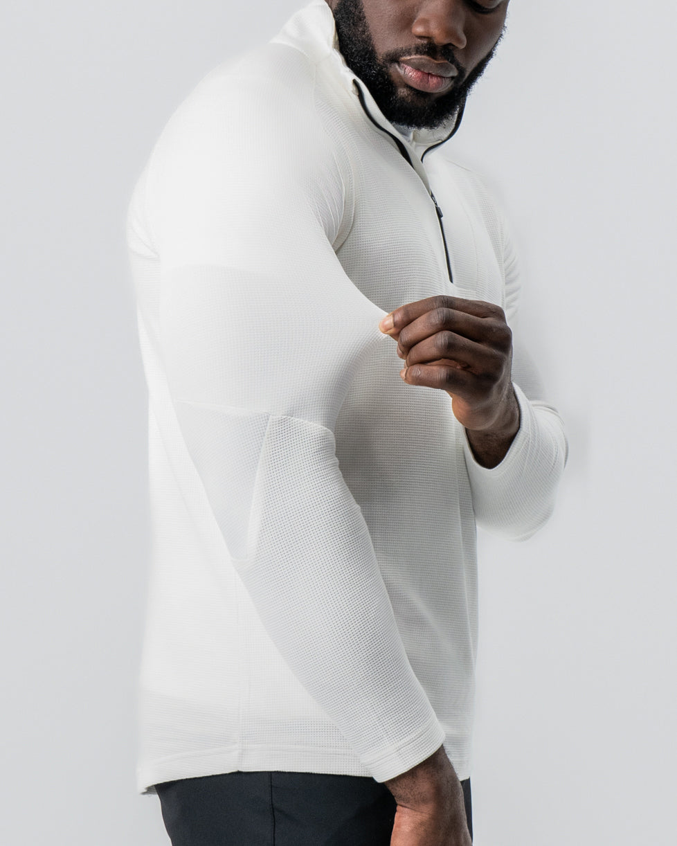 Waffle Knit Quarter Zip - Solid Cream