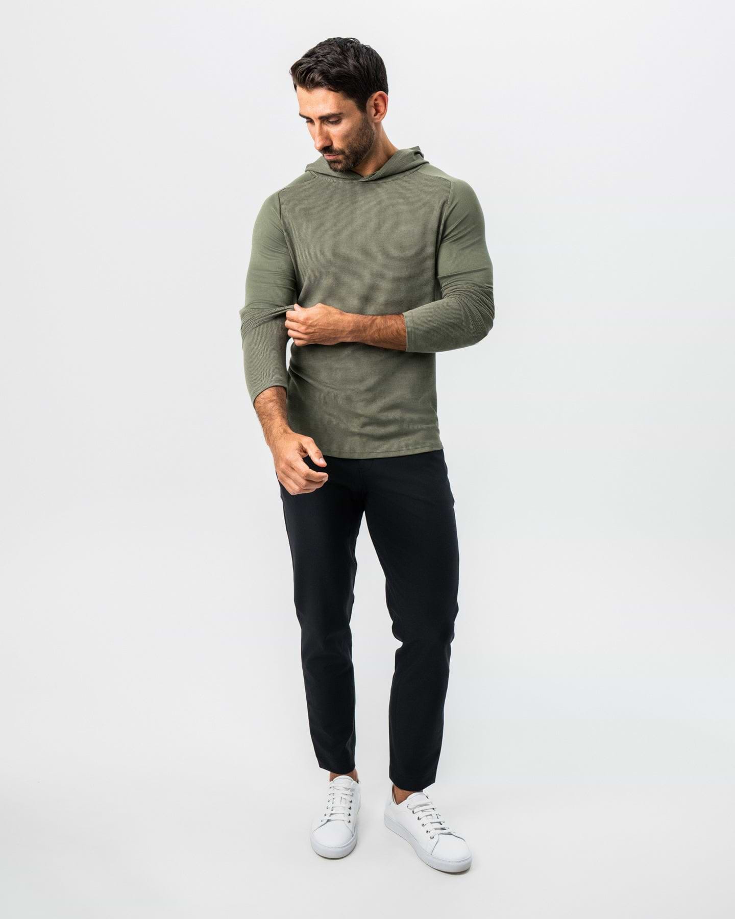 Waffle Knit Hoodie - Olive