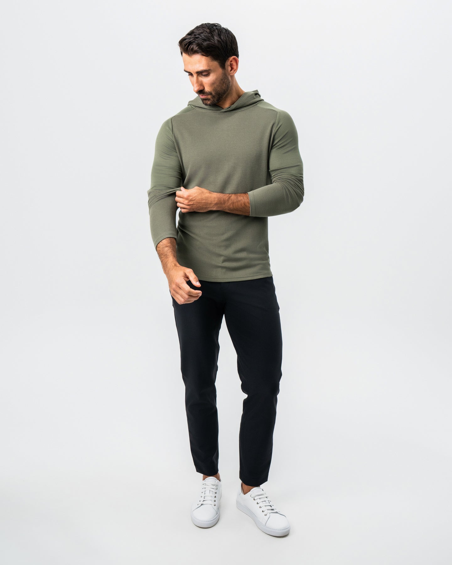 Waffle Knit Hoodie - Olive