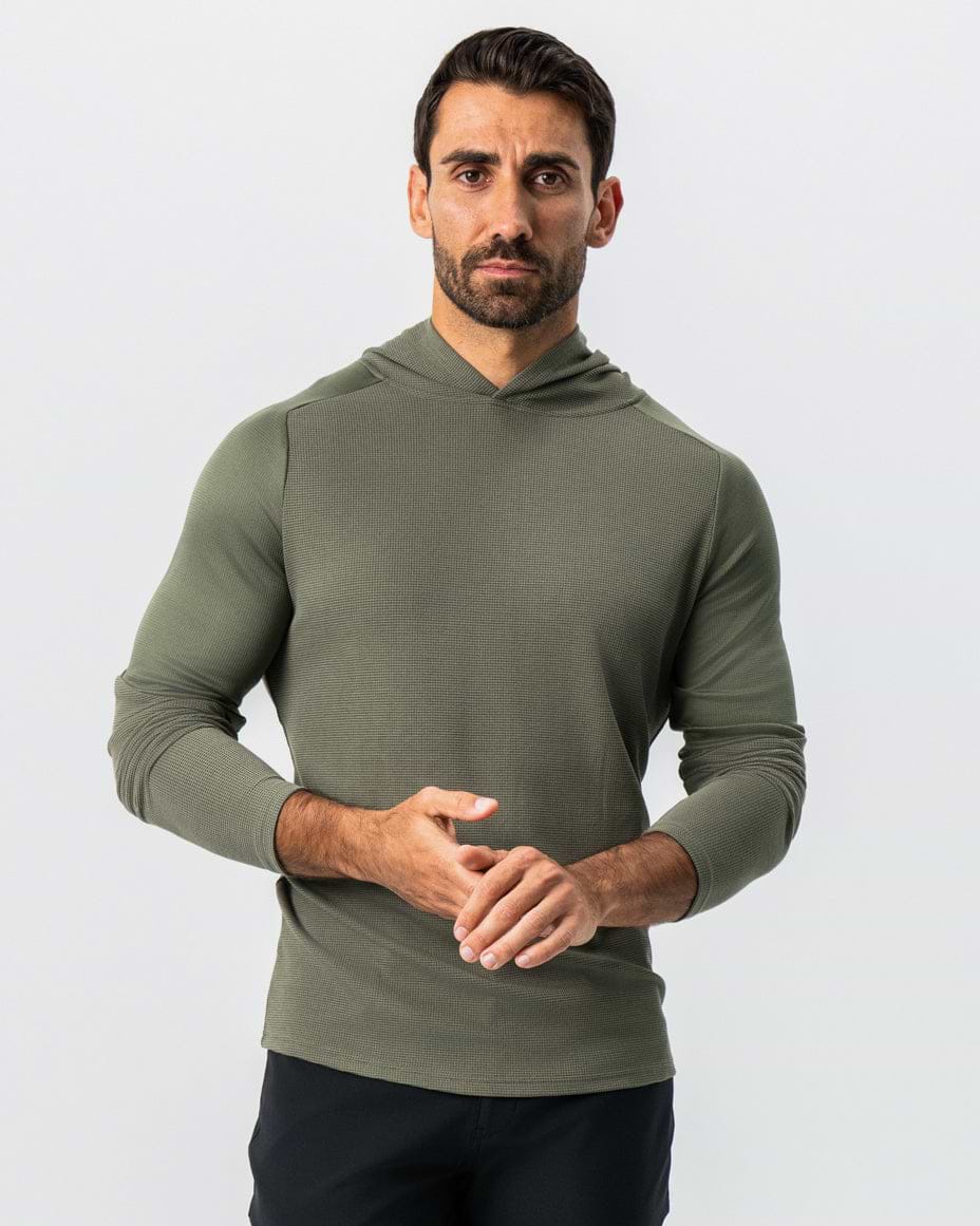 Waffle Knit Hoodie - Olive