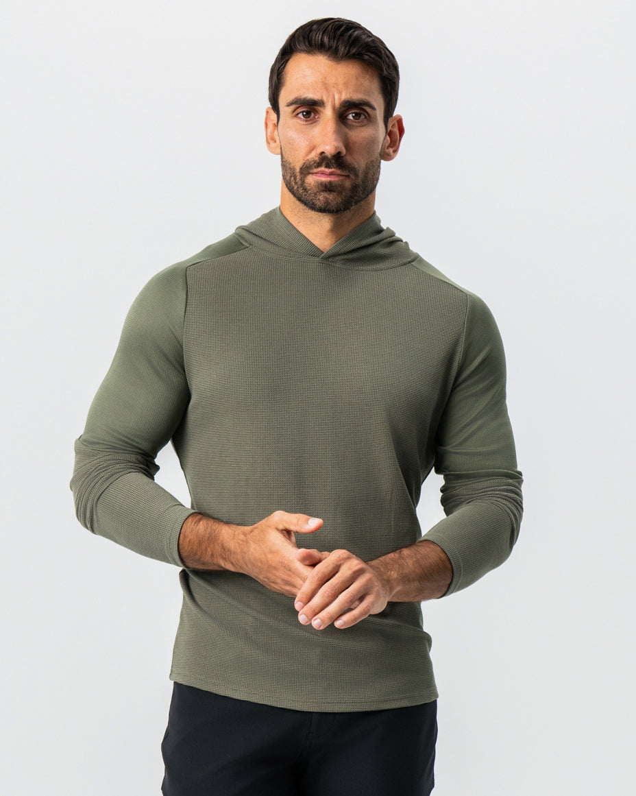 Waffle Knit Hoodie - Olive