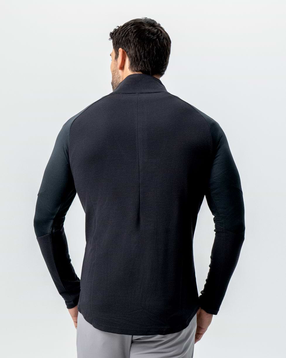 Waffle Knit Quarter Zip - Solid Black