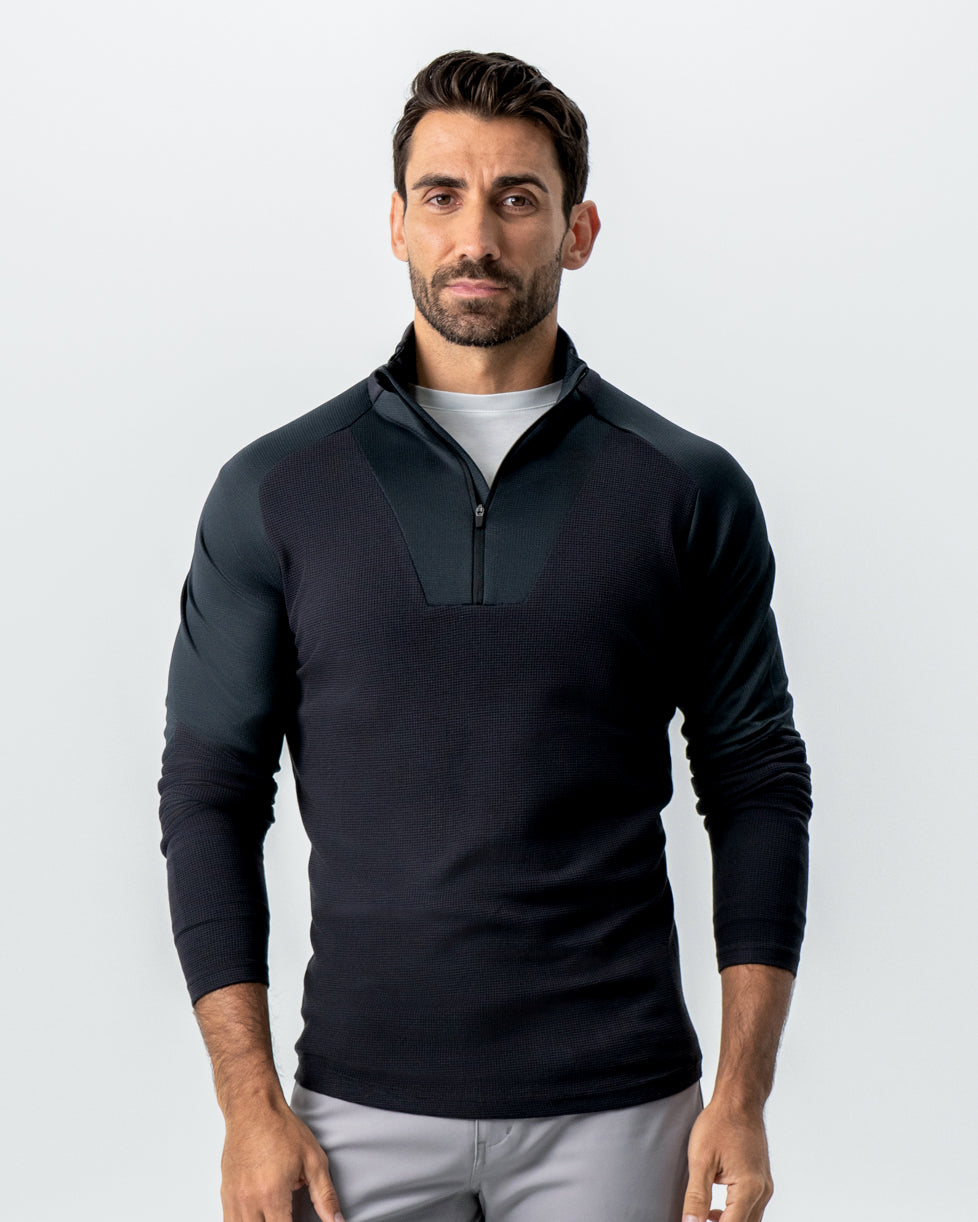トップス C.E SIDE MESH LOOSE WAFFLE KNIT M 22SS Waffle Knit Quarter Zip - Solid Black