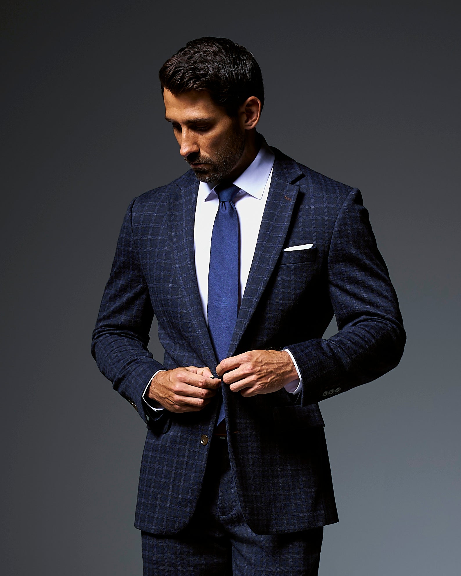 Athletic Fit Stretch Wool Blazer - Blue Plaid