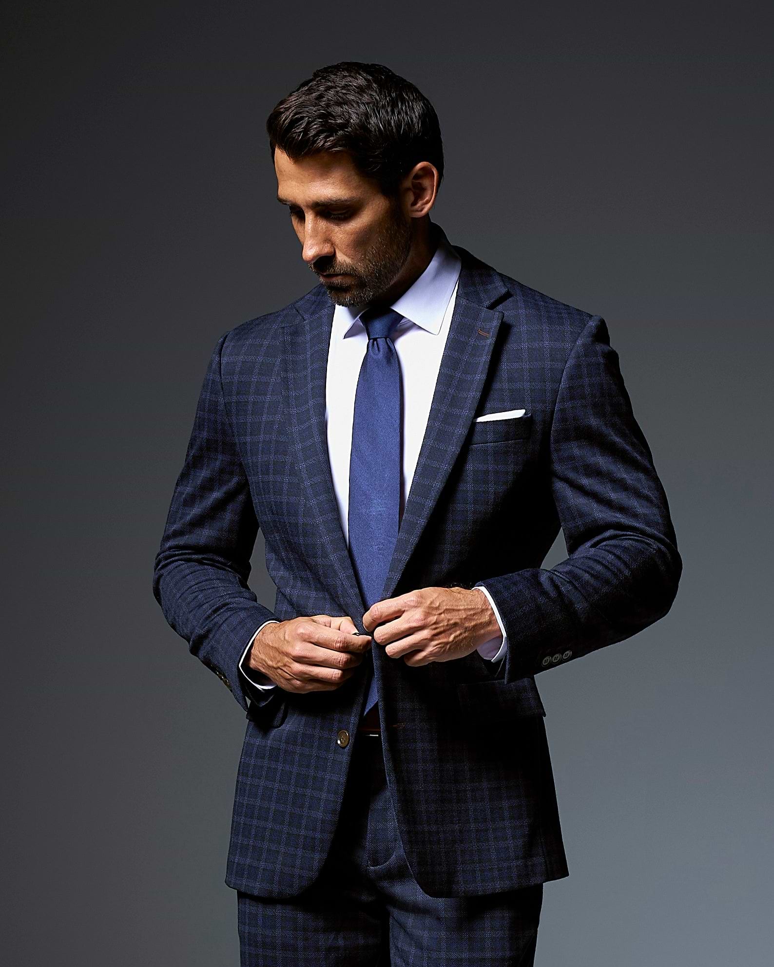 Athletic Fit Stretch Wool Blazer - Blue Plaid