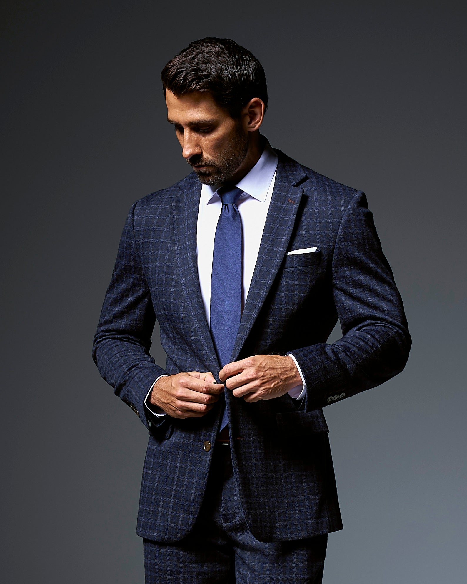 Athletic Fit Stretch Wool Blazer - Blue Plaid